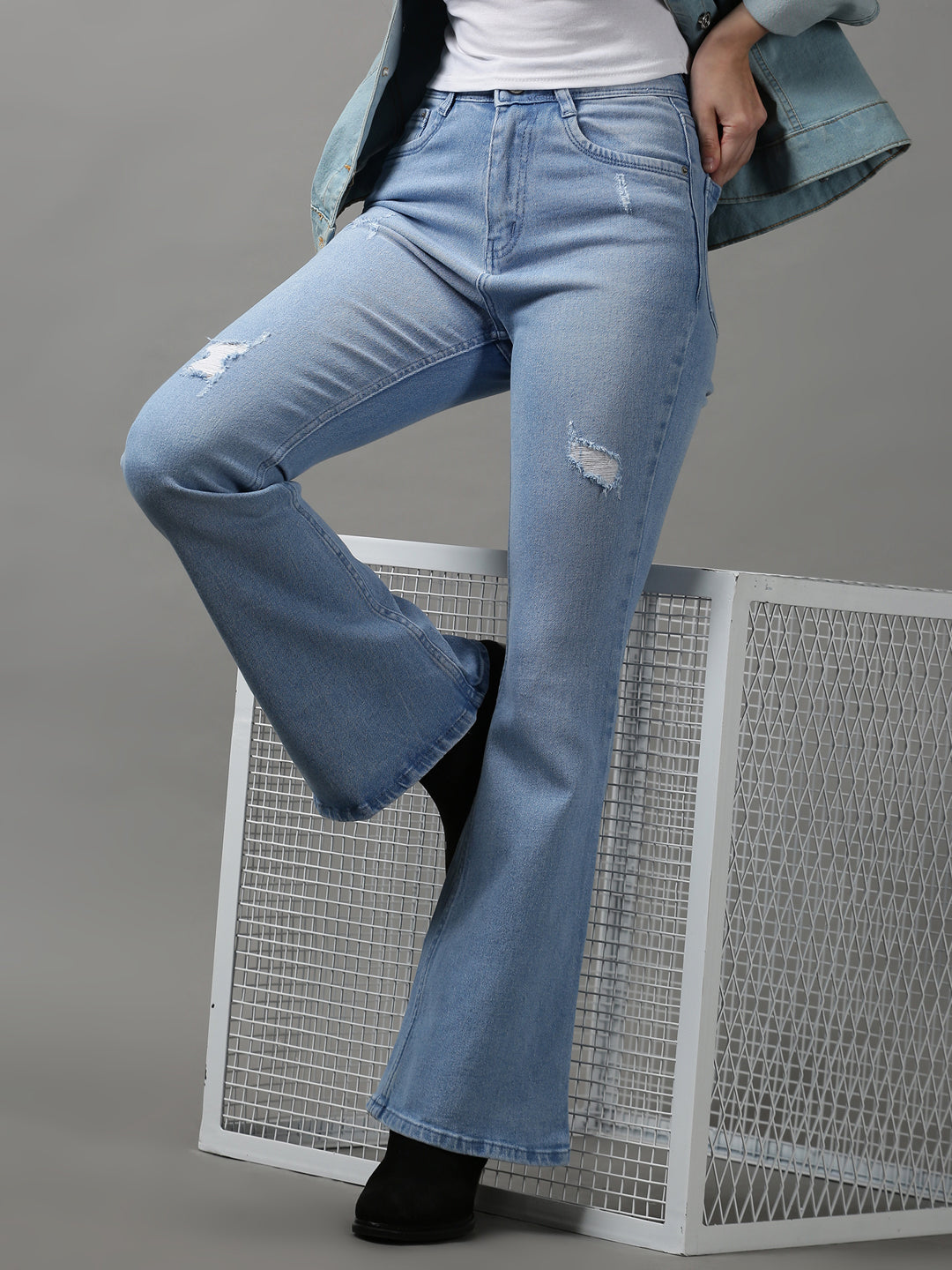 Women's Blue Solid Bootcut Denim Jeans