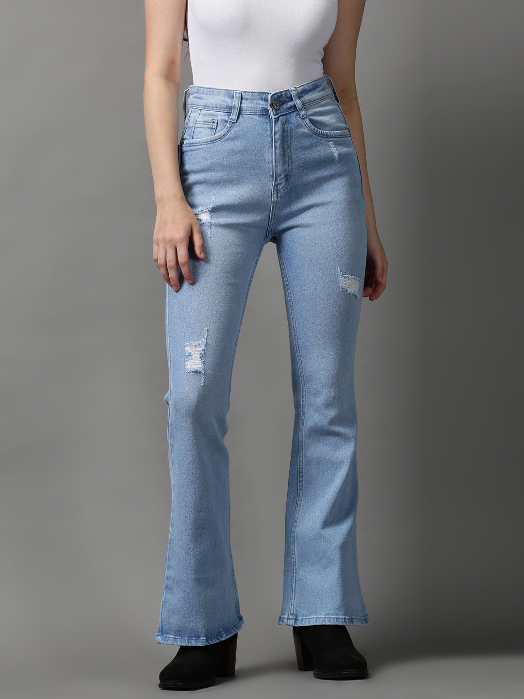 Women's Blue Solid Bootcut Denim Jeans