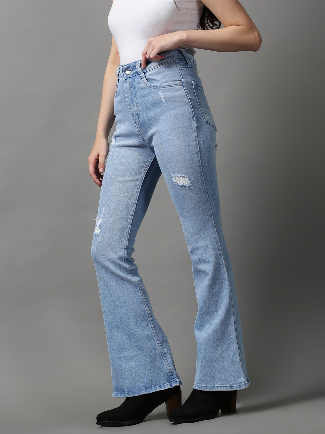 Women's Blue Solid Bootcut Denim Jeans