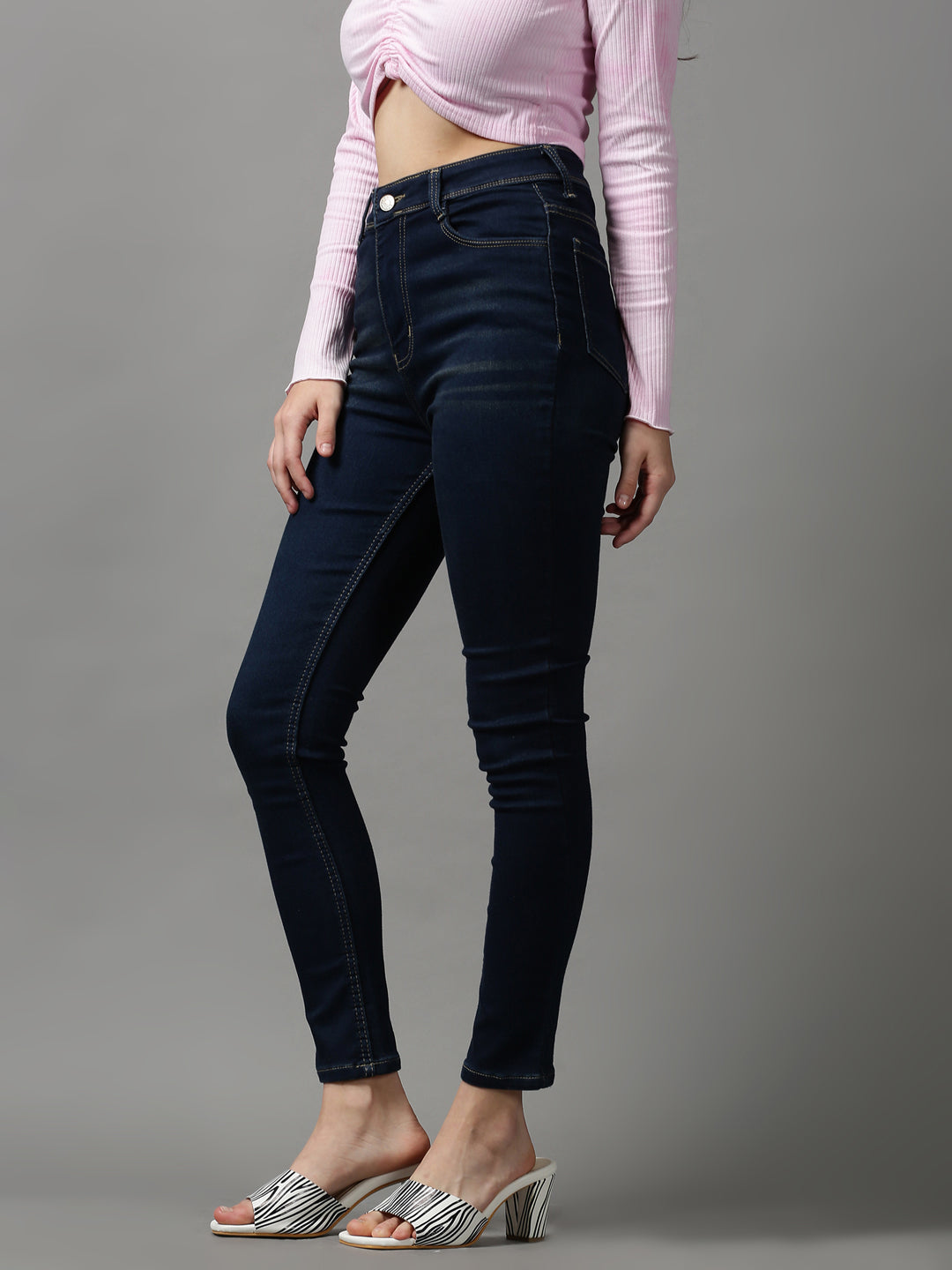 Women's Navy Blue Solid Skinny Fit Denim Jeans