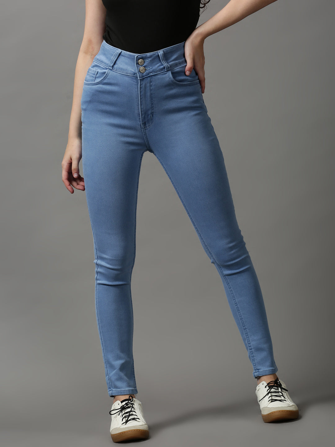 Women's Blue Solid Skinny Fit Denim Jeans