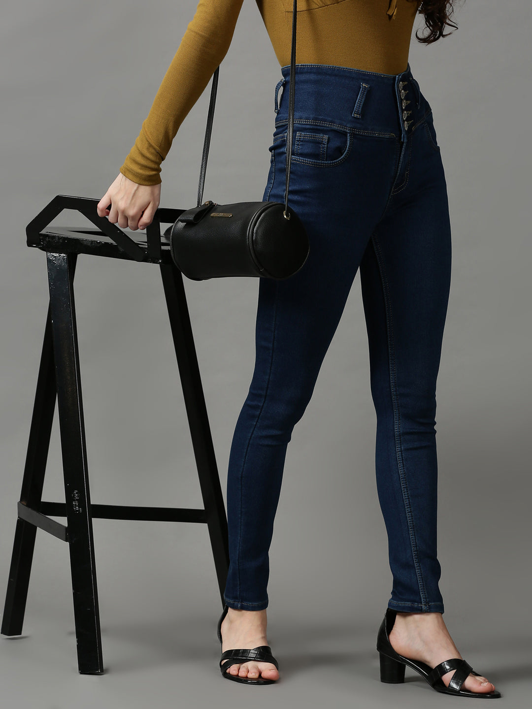 Women's Navy Blue Solid Skinny Fit Denim Jeans