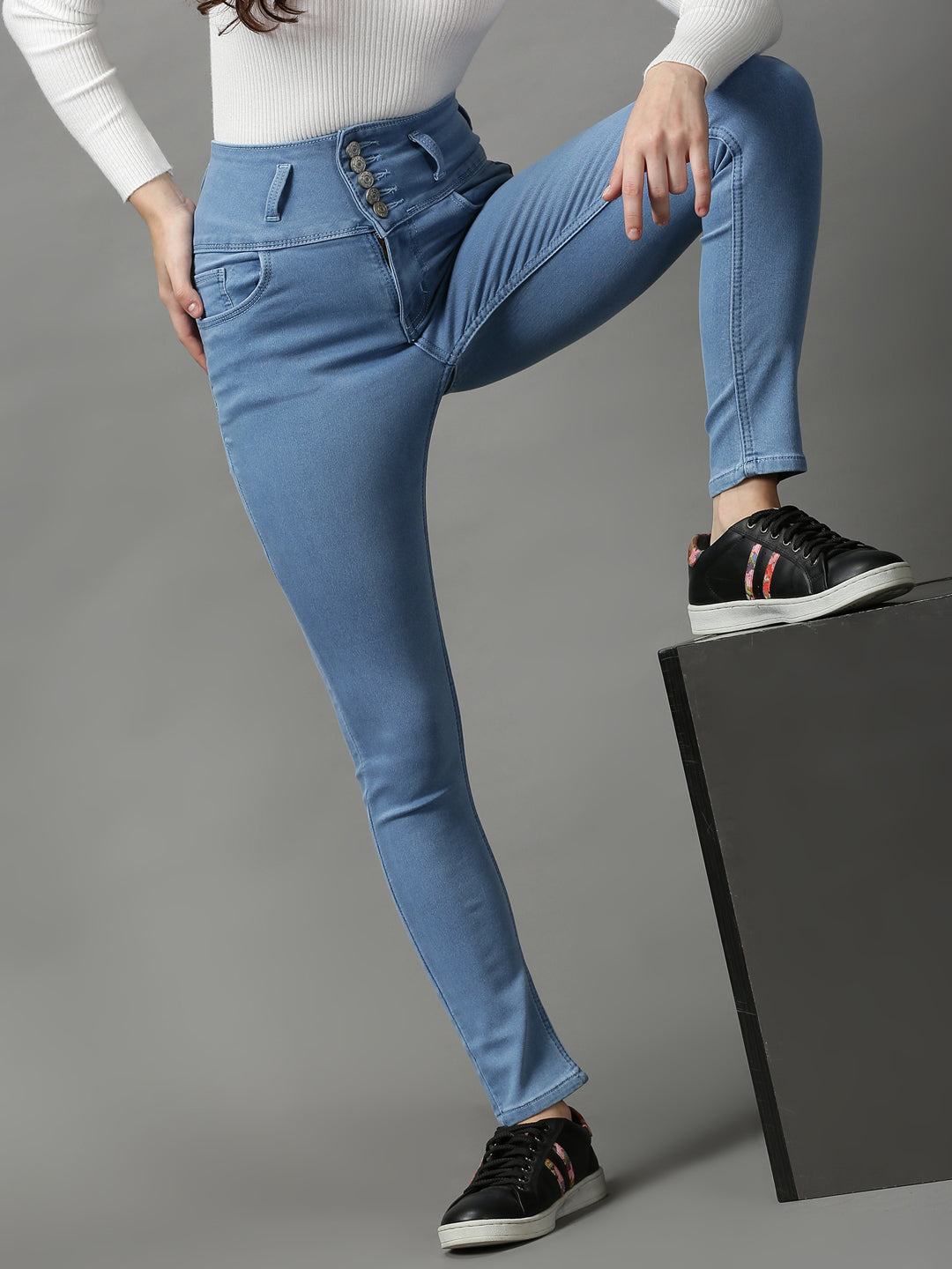 Women's Blue Solid Skinny Fit Denim Jeans