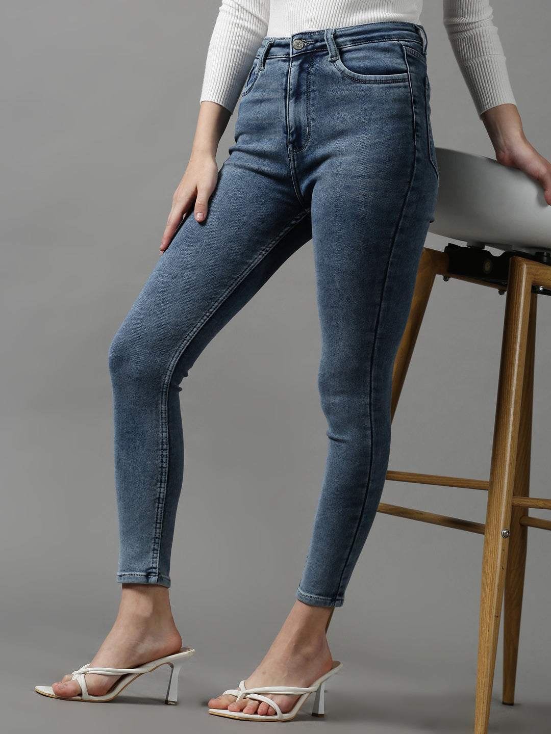 Women's Blue Solid Skinny Fit Denim Jeans