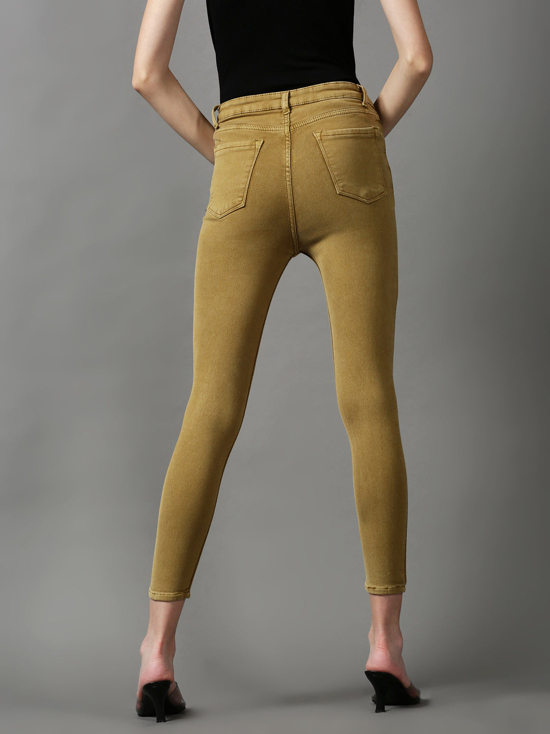 Women's Khaki Solid Skinny Fit Denim Jeans