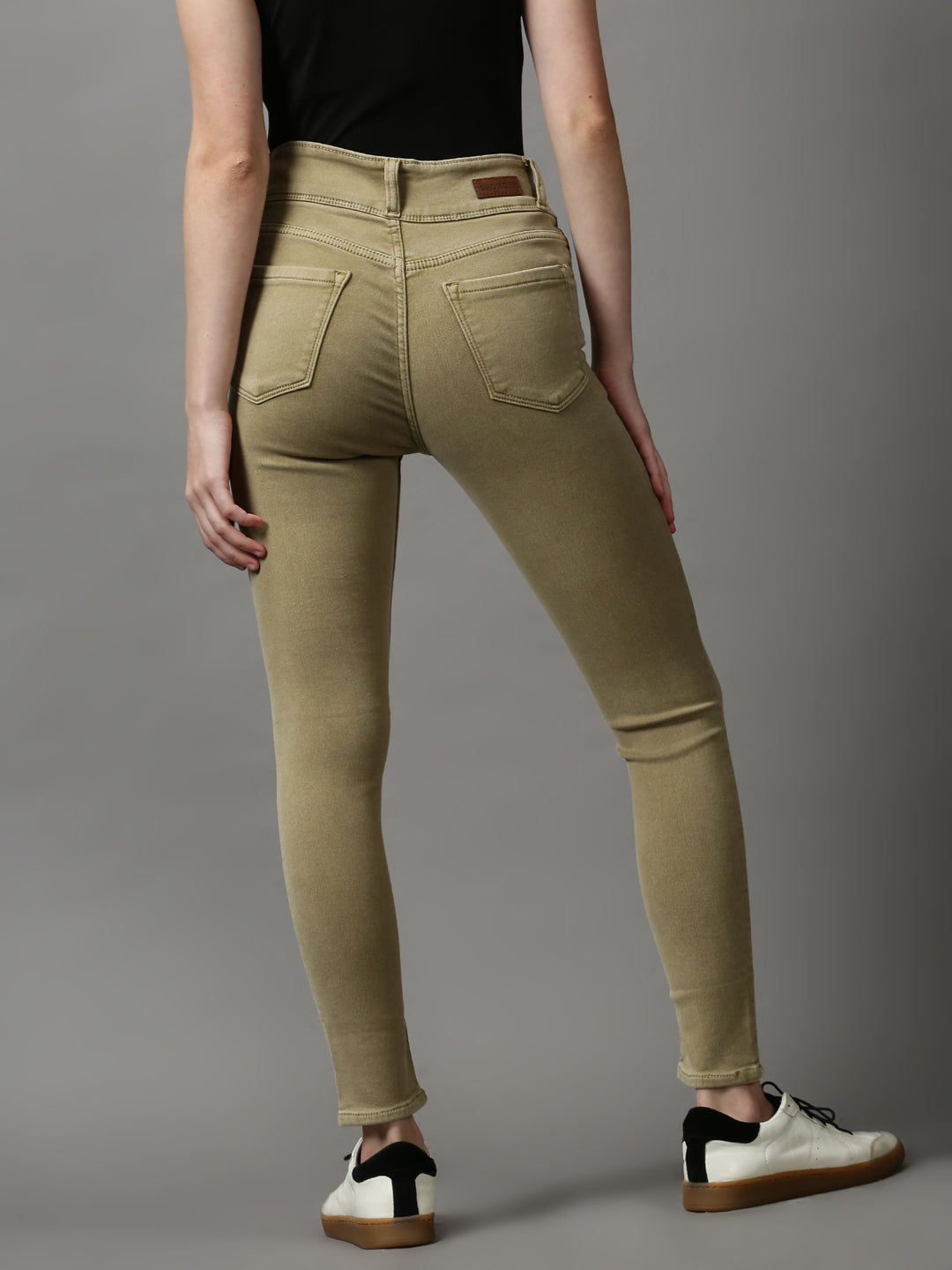 Women's Beige Solid Skinny Fit Denim Jeans