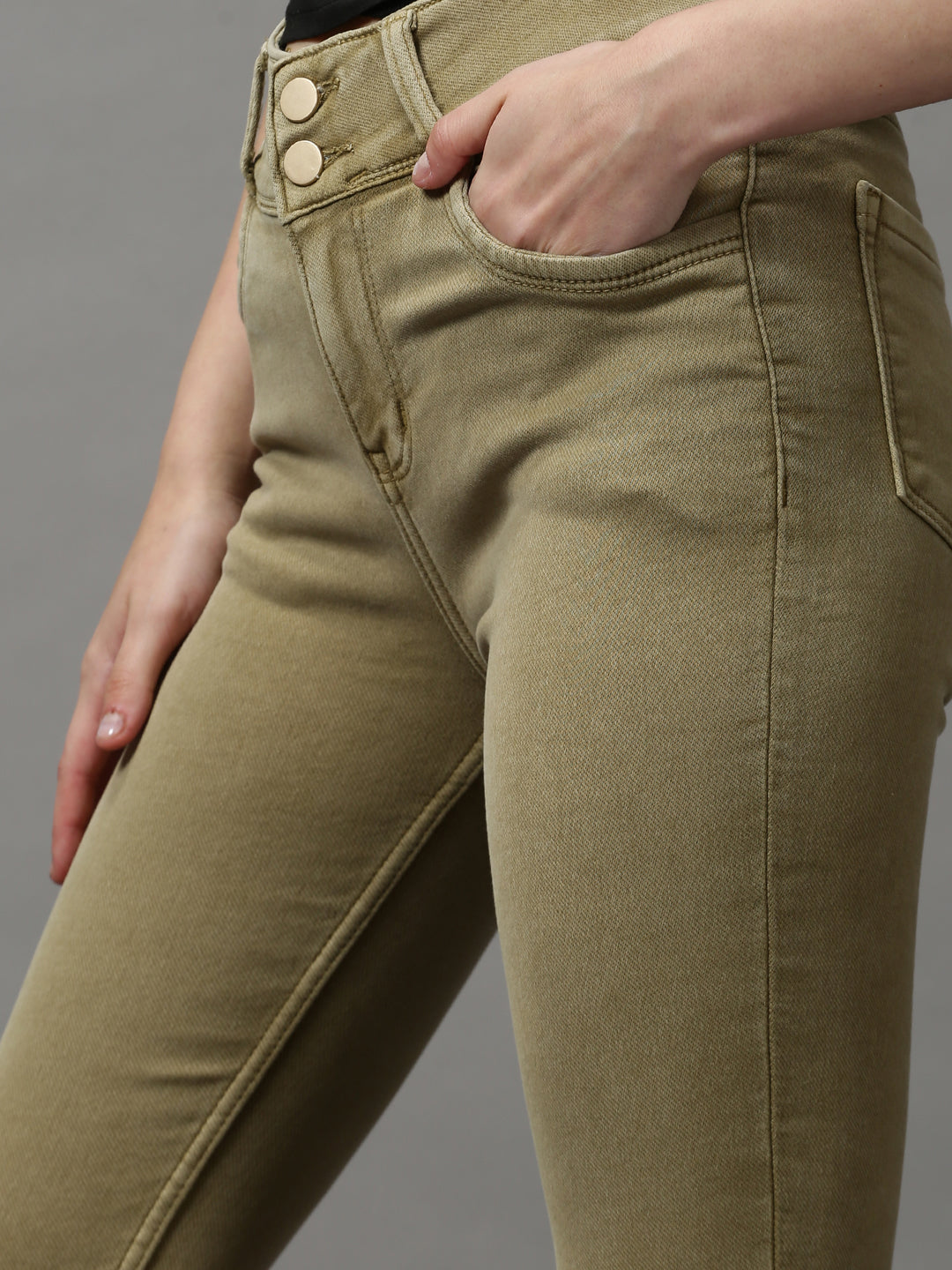 Women's Beige Solid Skinny Fit Denim Jeans