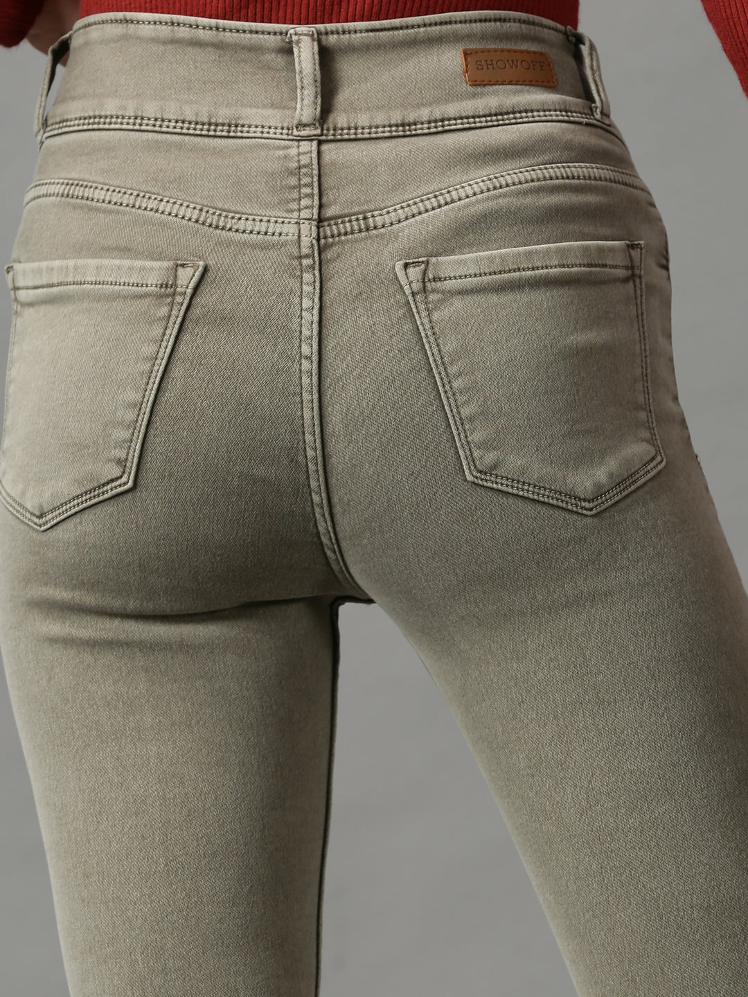 Women's Olive Solid Skinny Fit Denim Jeans
