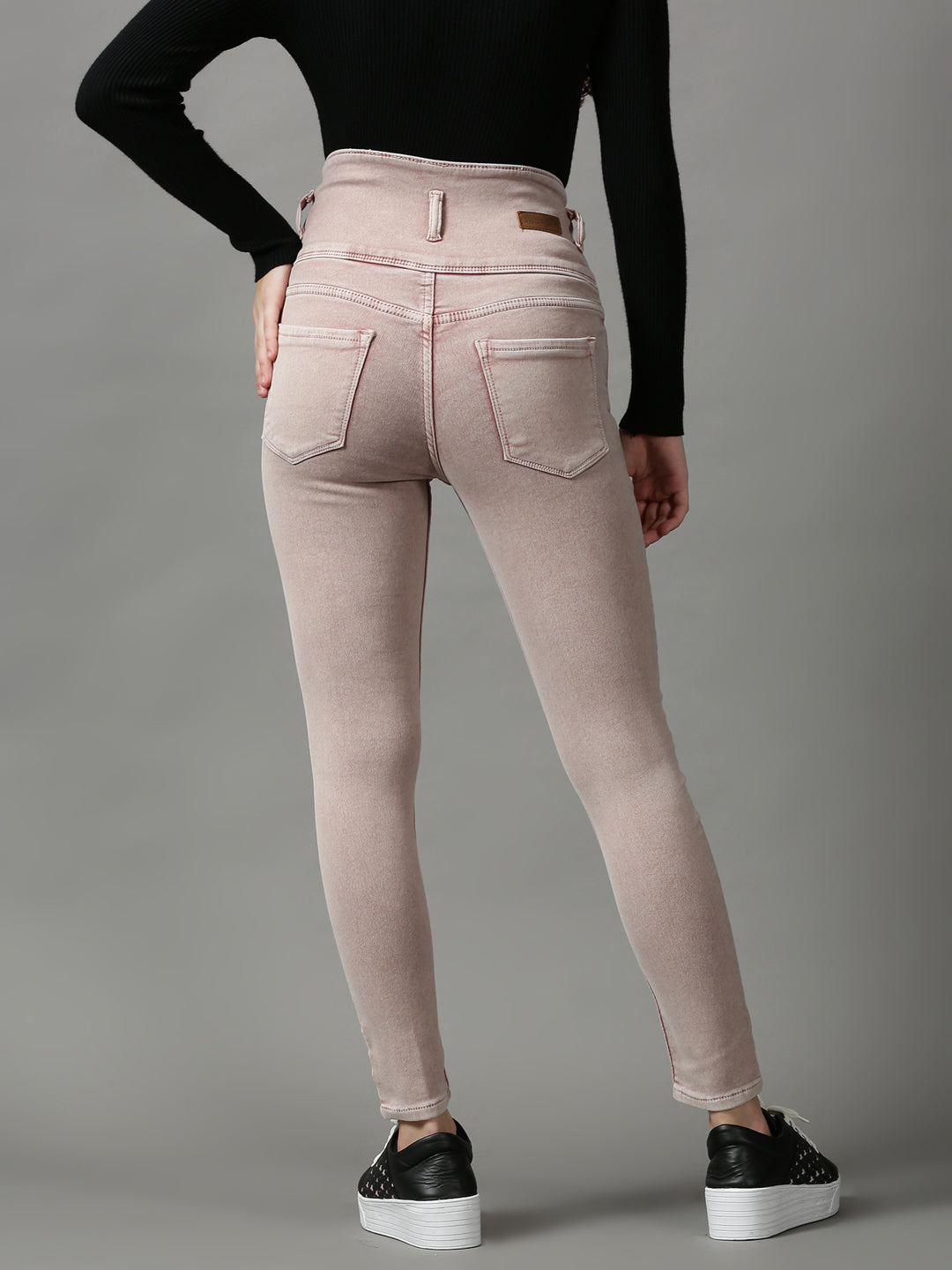 Women's Pink Solid Skinny Fit Denim Jeans