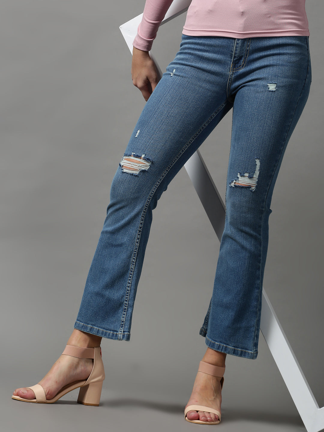 Women's Blue Solid Bootcut Denim Jeans