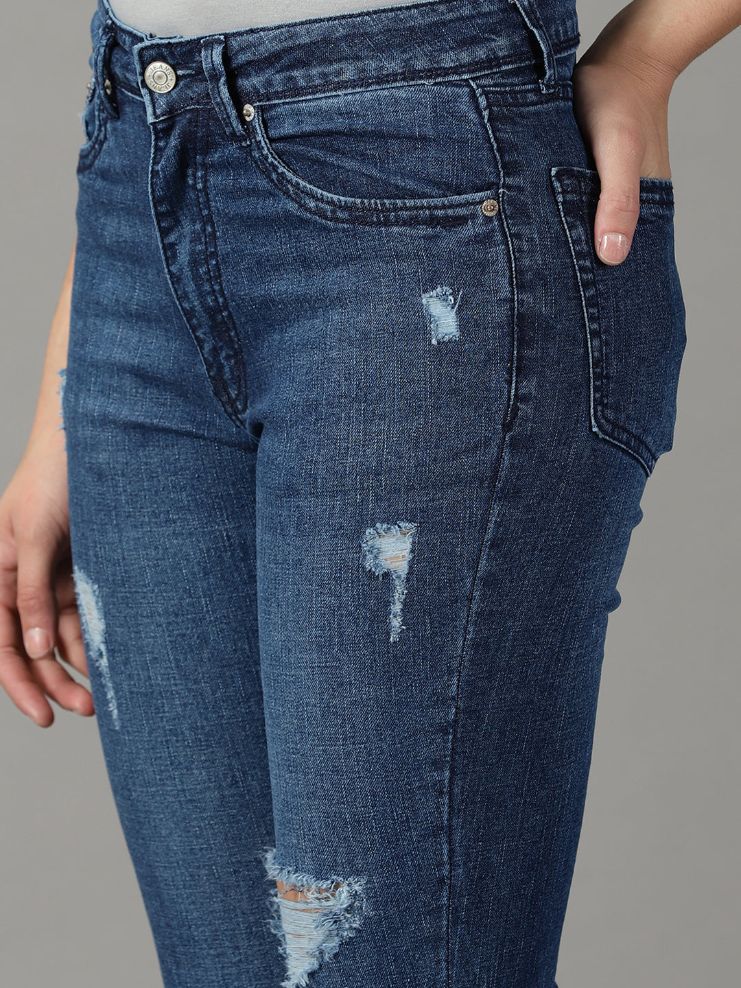 Women's Navy Blue Solid Bootcut Denim Jeans