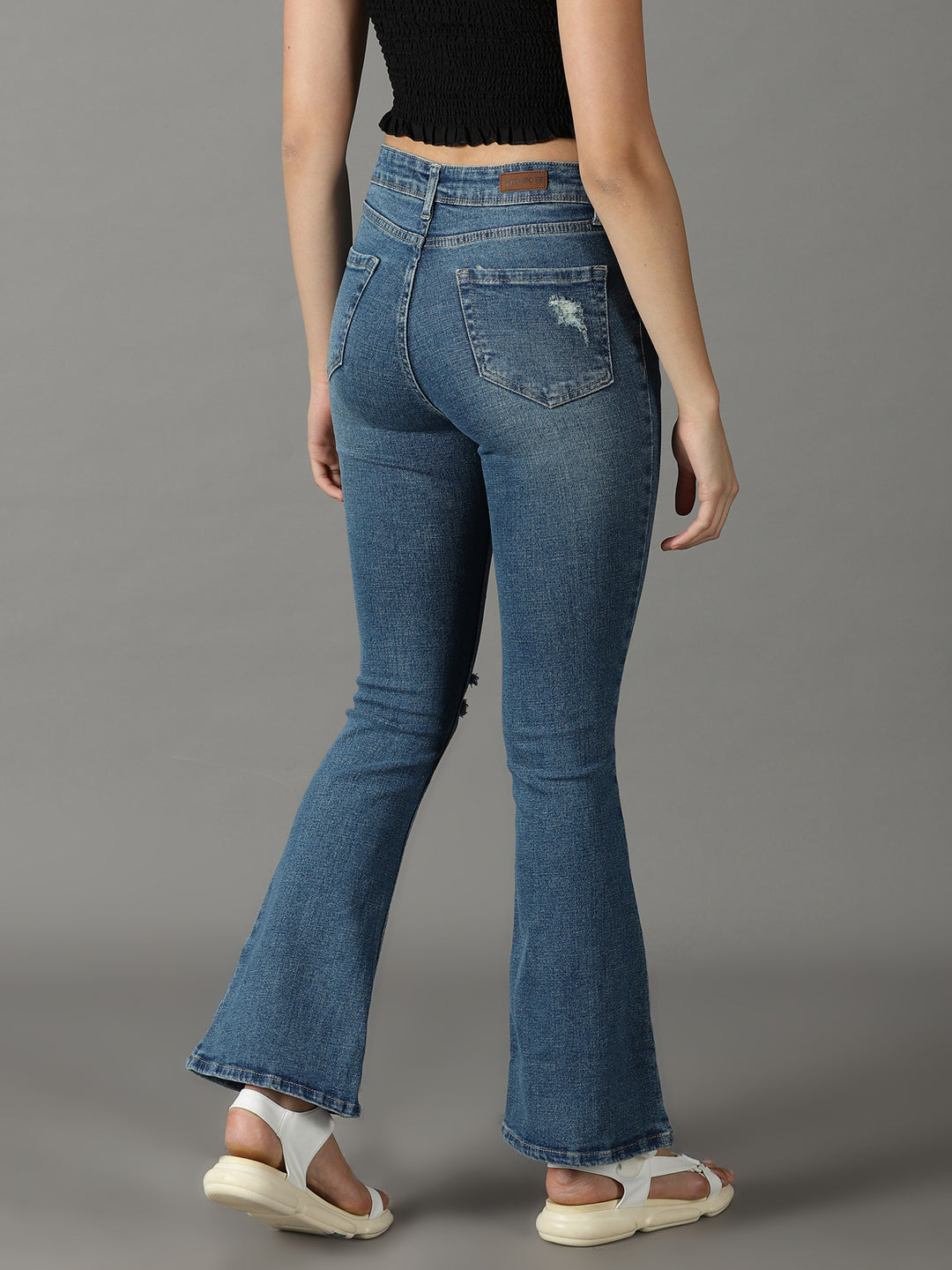 Women's Blue Solid Bootcut Denim Jeans