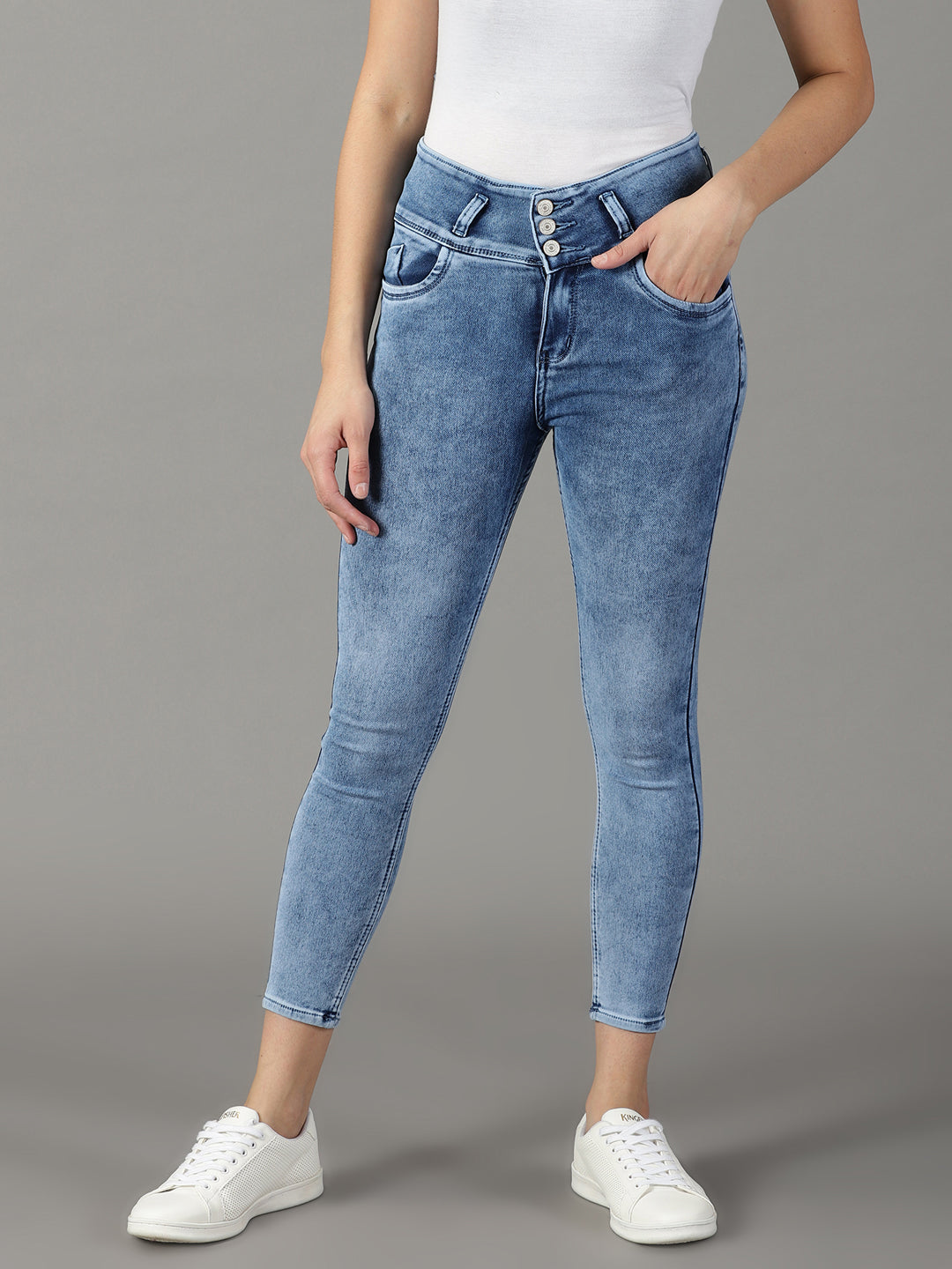 Women's Blue Solid Slim Fit Denim Jeans