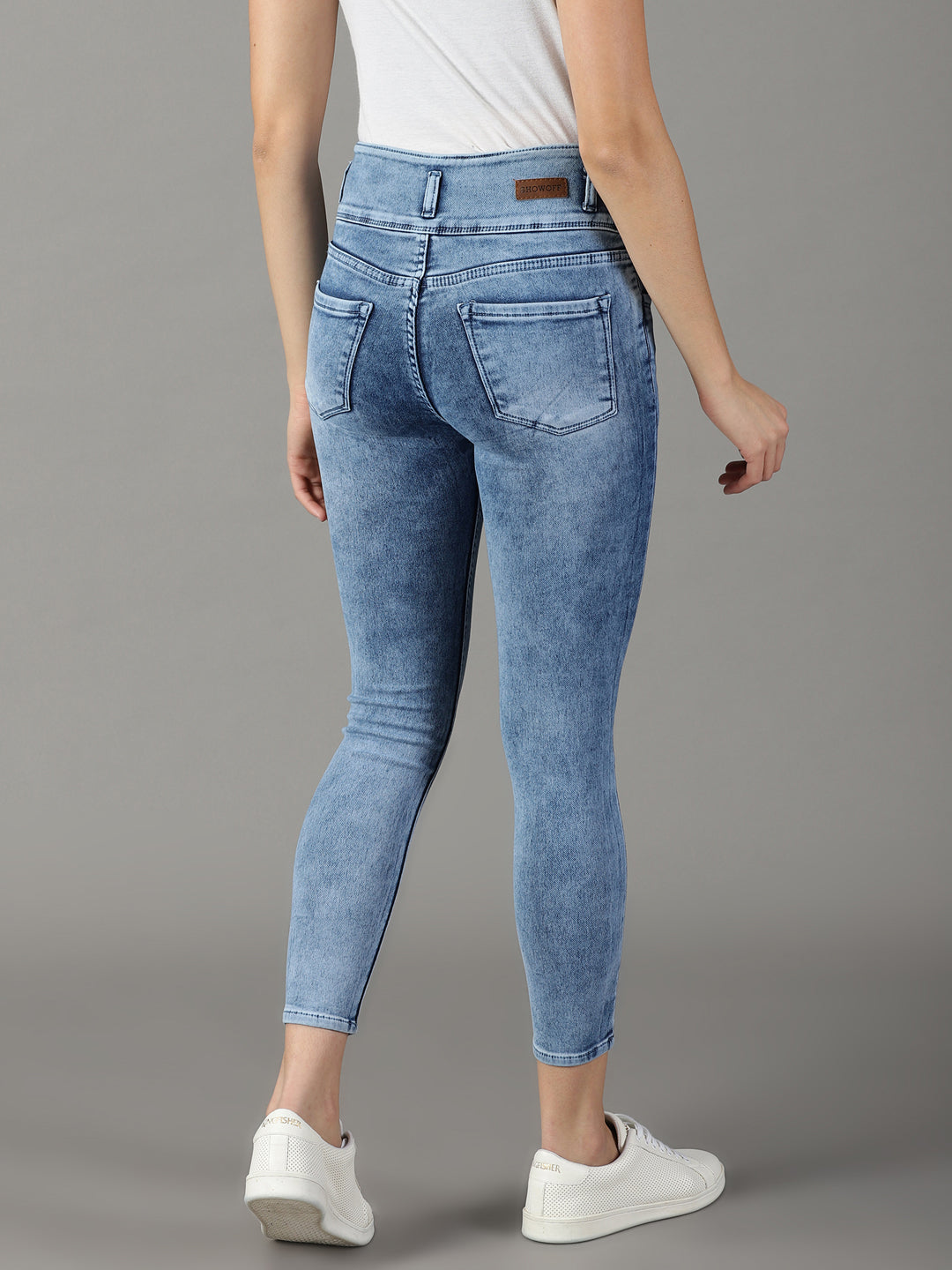 Women's Blue Solid Slim Fit Denim Jeans