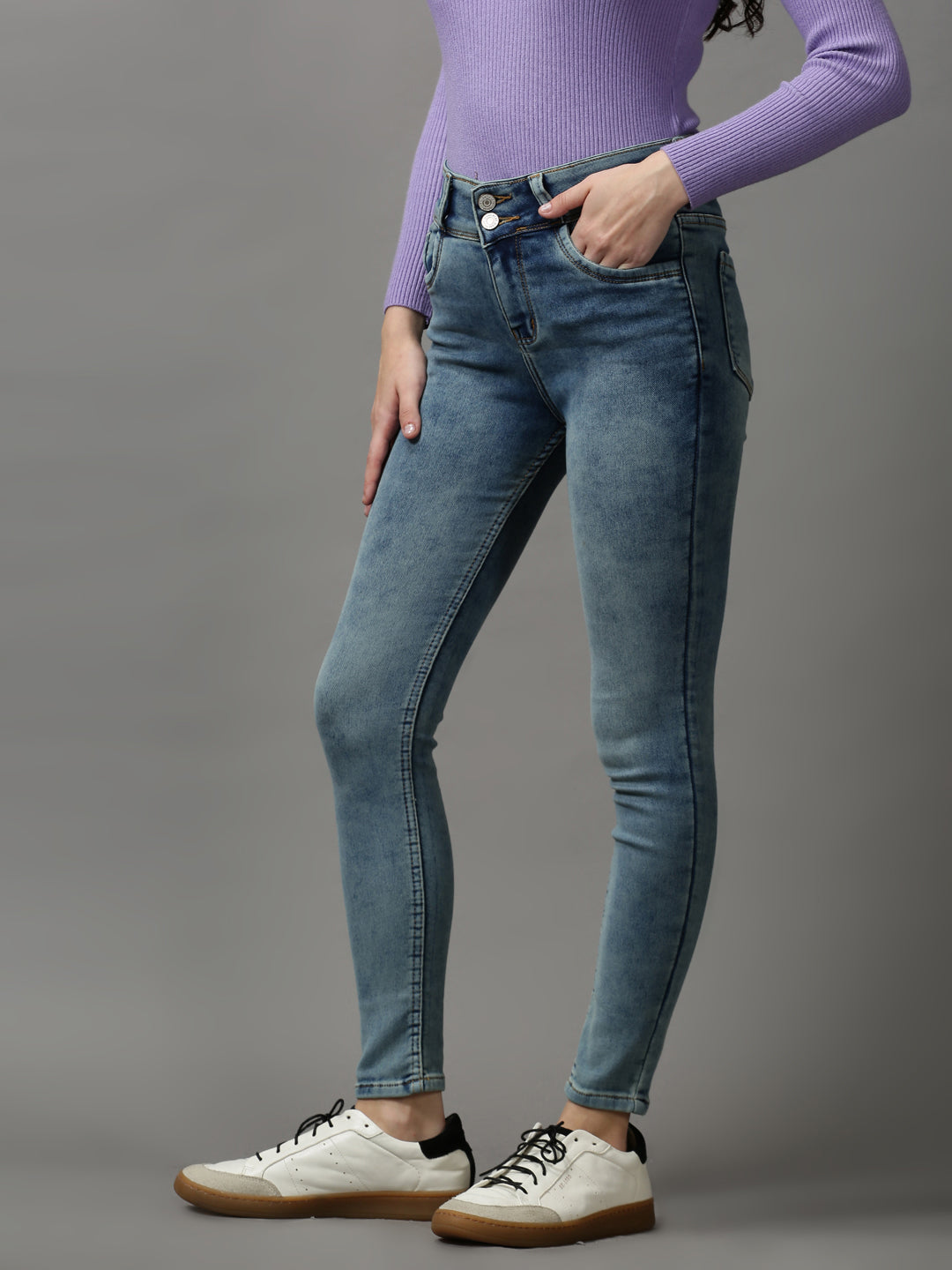 Women's Blue Solid Skinny Fit Denim Jeans