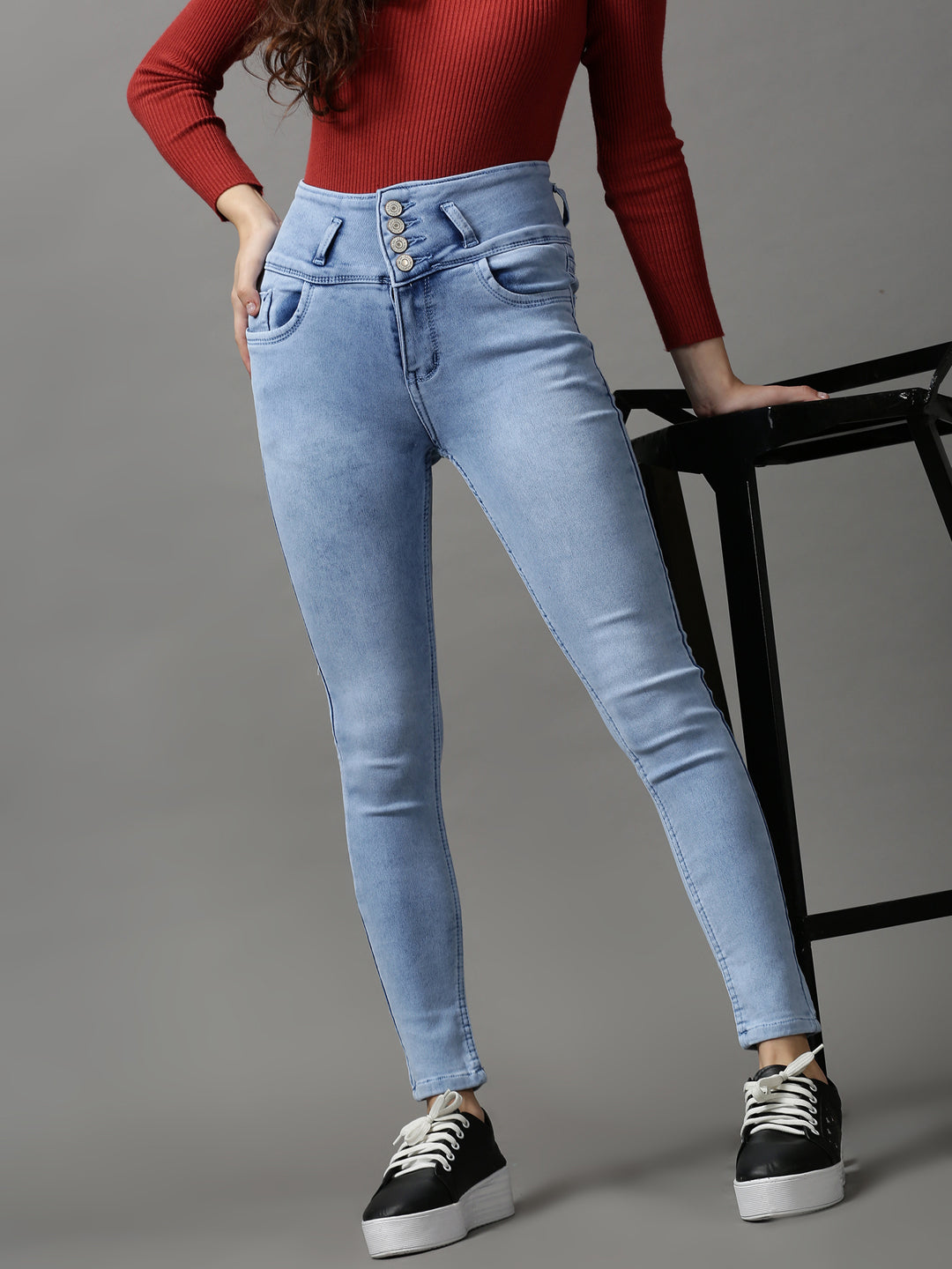 Women's Blue Solid Skinny Fit Denim Jeans