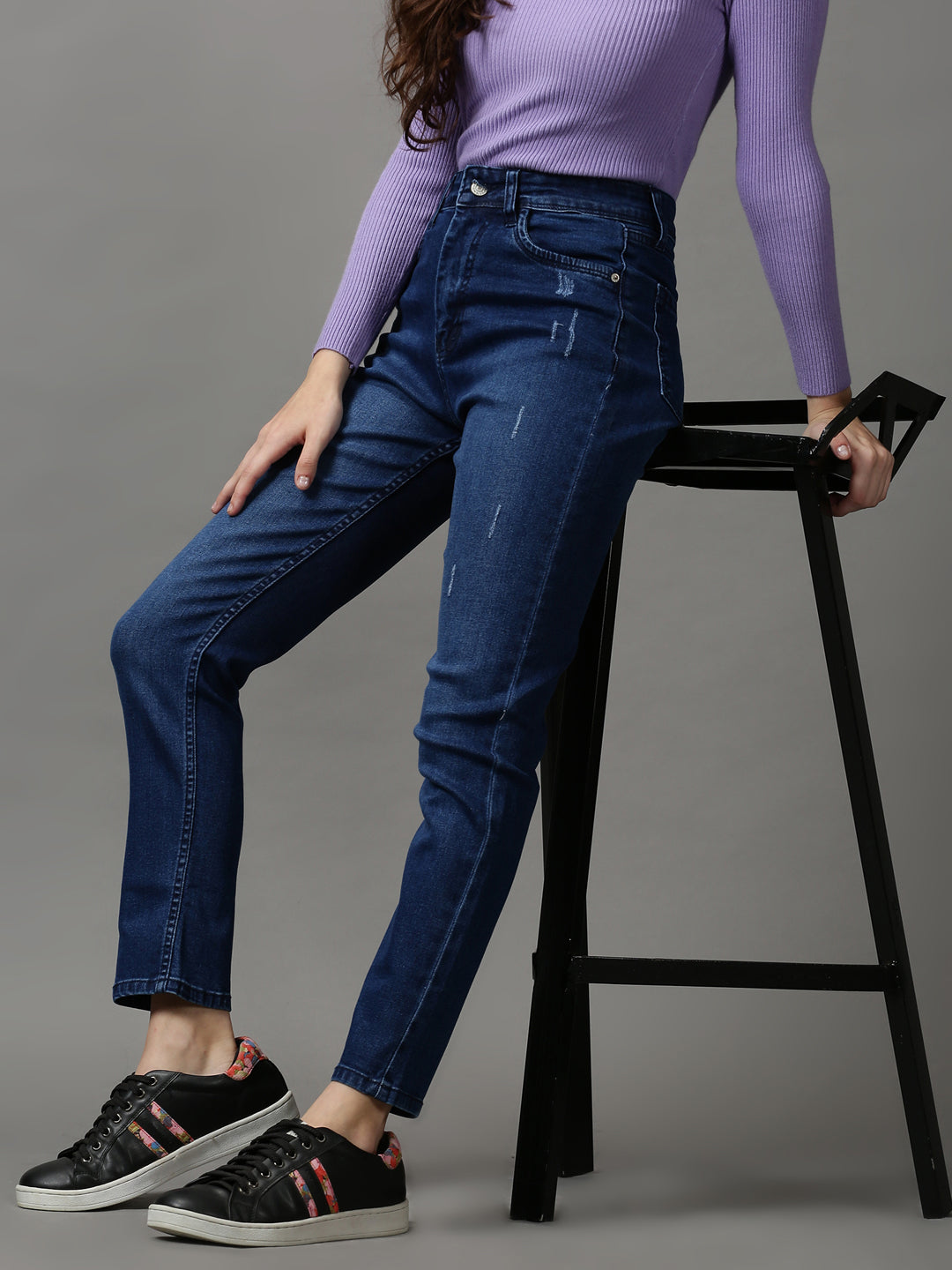 Women's Navy Blue Solid Skinny Fit Denim Jeans