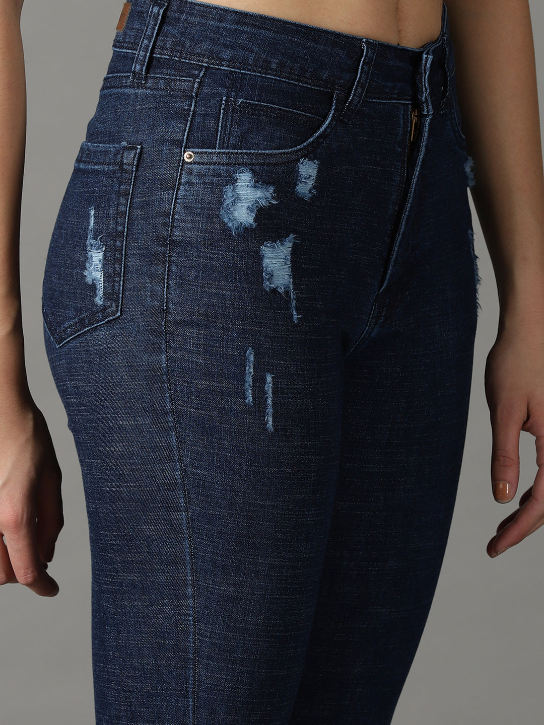Women's Navy Blue Solid Fit Denim Jeans