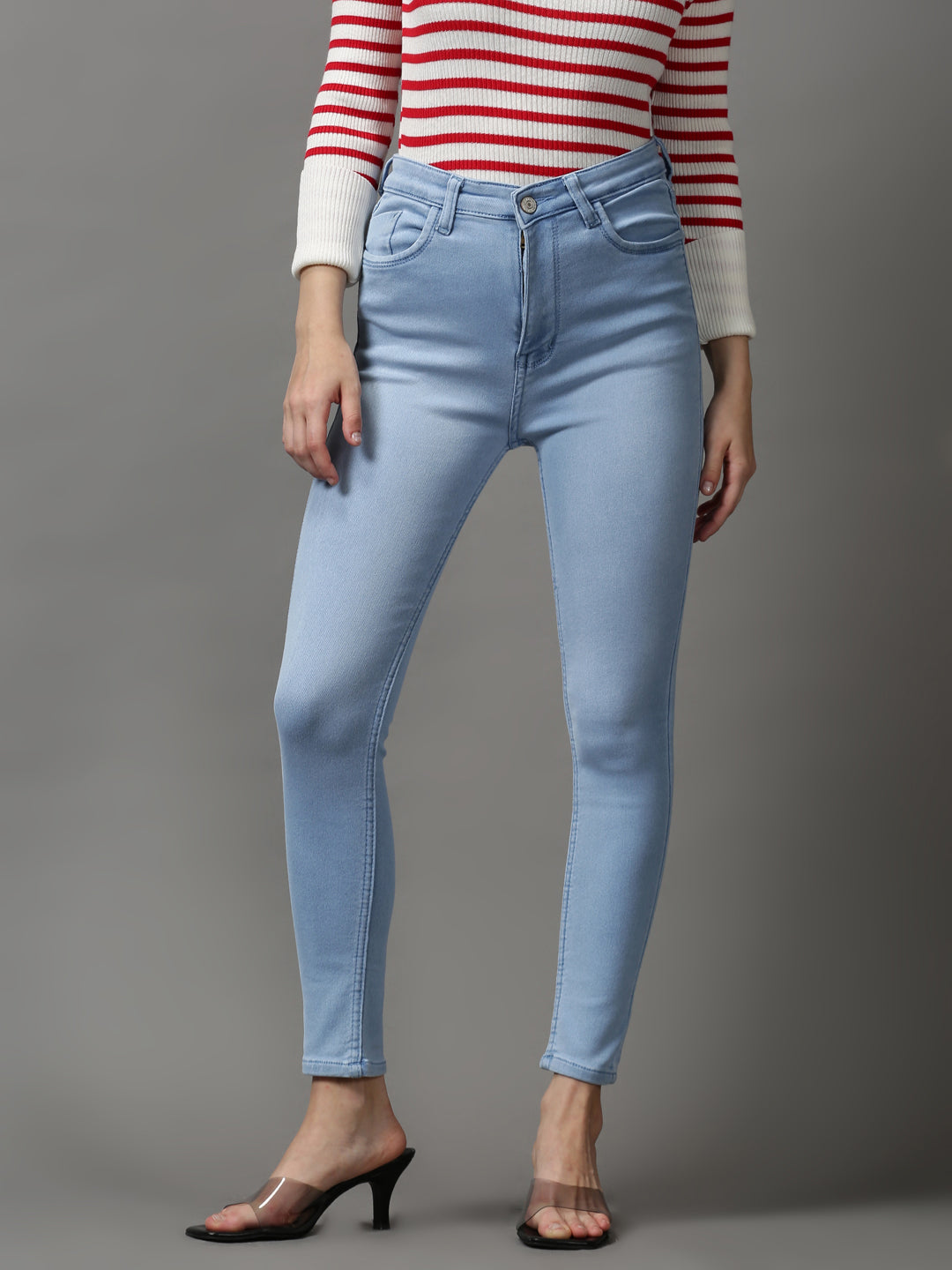 Women's Blue Solid Skinny Fit Denim Jeans