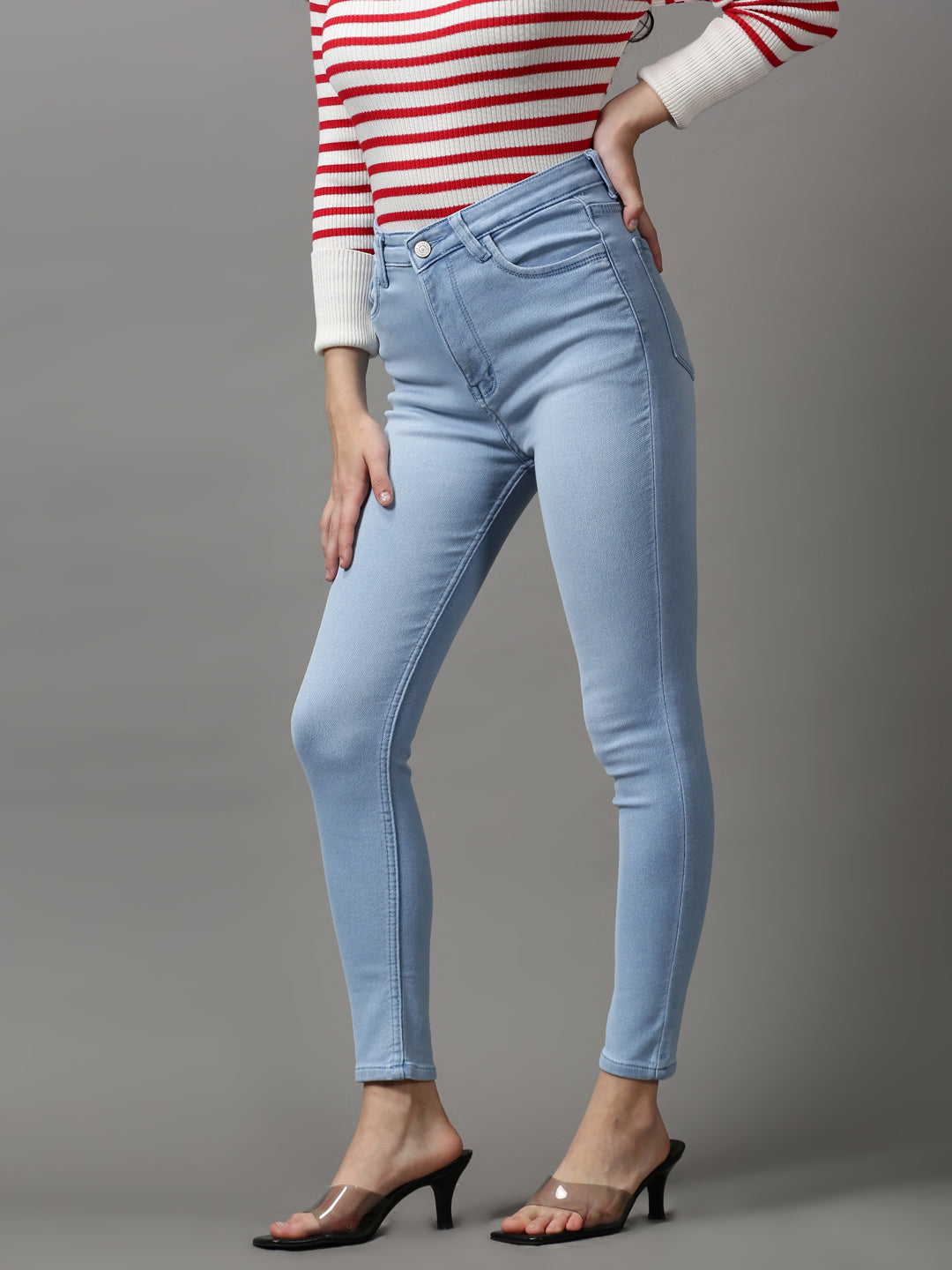 Women's Blue Solid Skinny Fit Denim Jeans