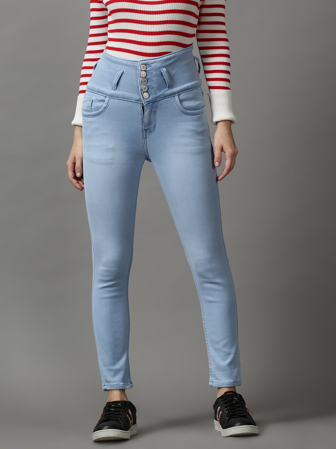 Women's Blue Solid Skinny Fit Denim Jeans