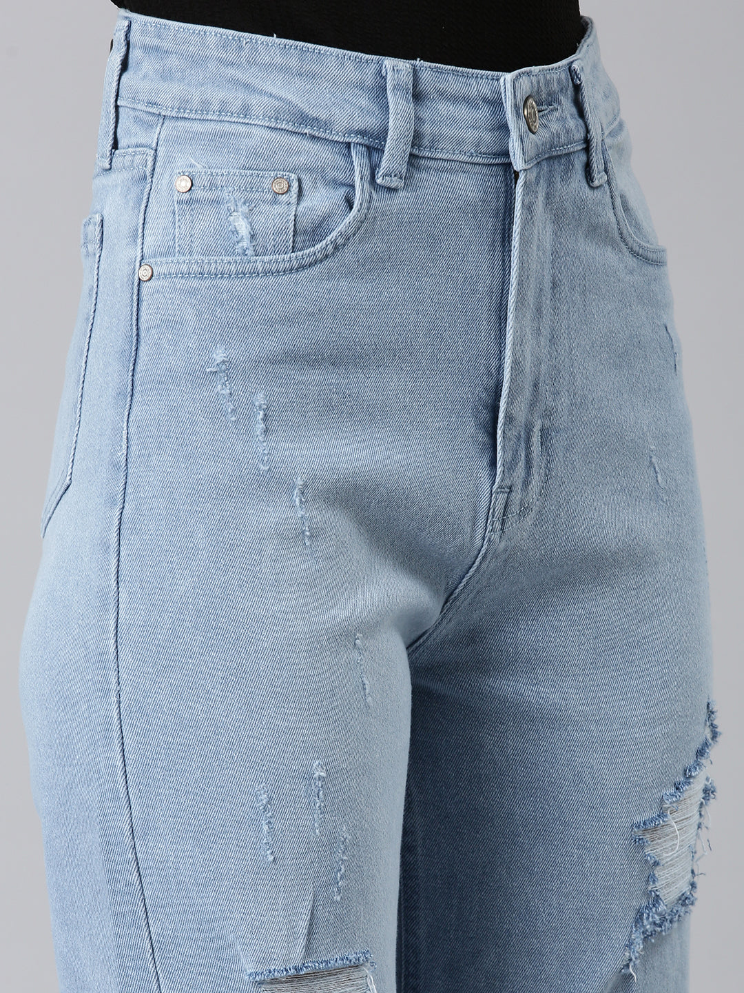 Women Blue Solid Regular Fit Denim Jeans