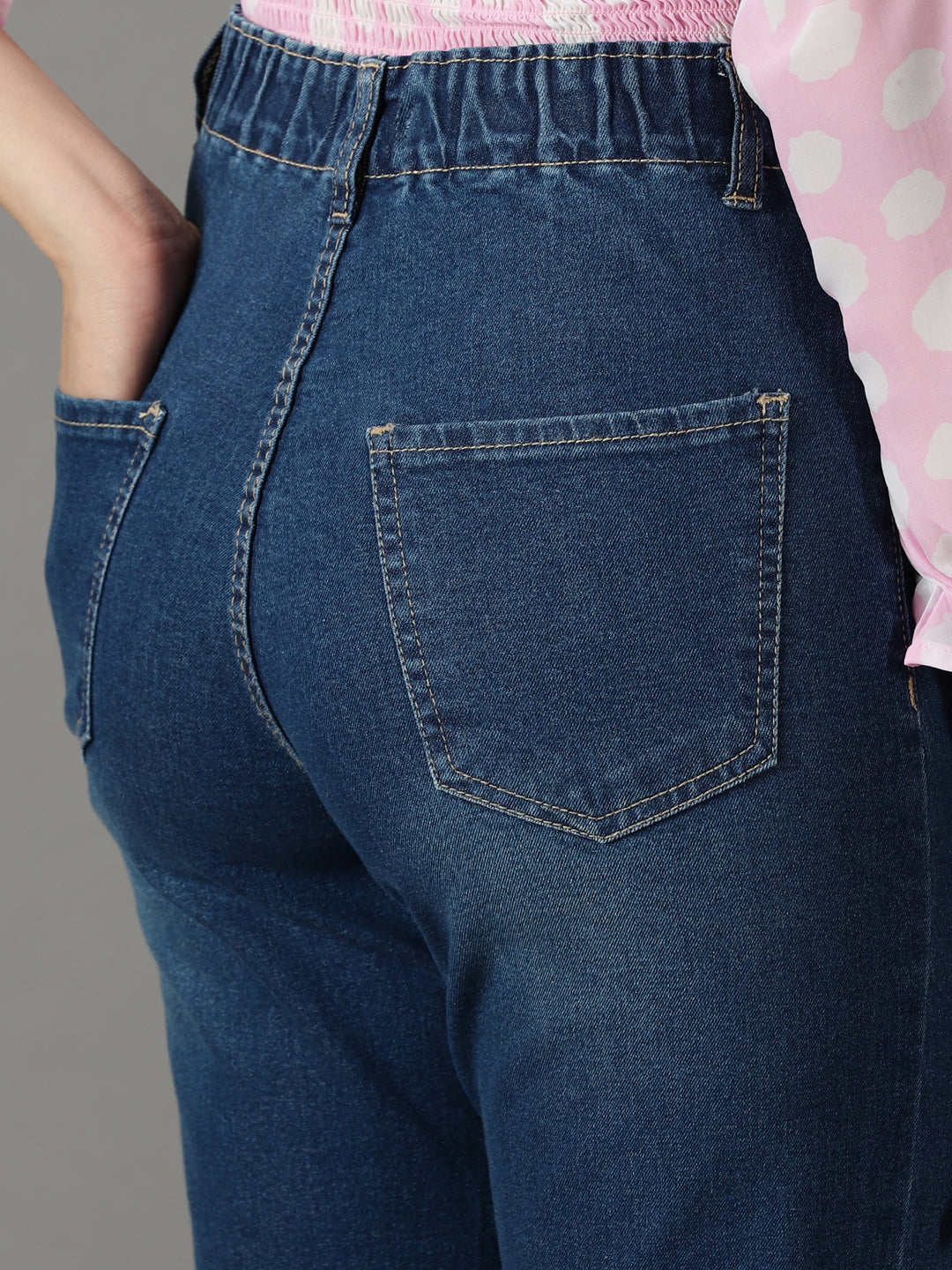 Women's Navy Blue Solid Mom Fit Denim Jeans