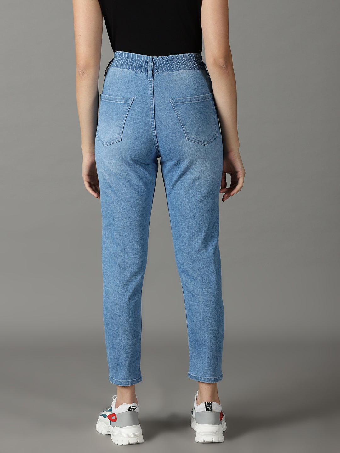 Women's Blue Solid Boyfriend Fit Denim Jeans