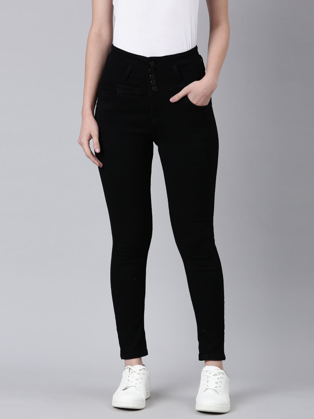Women Black Solid Slim Fit Denim Jeans