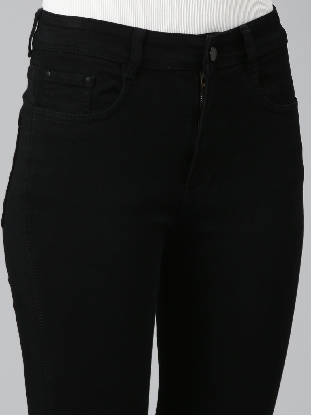 Women Black Solid Wide Leg Denim Jeans