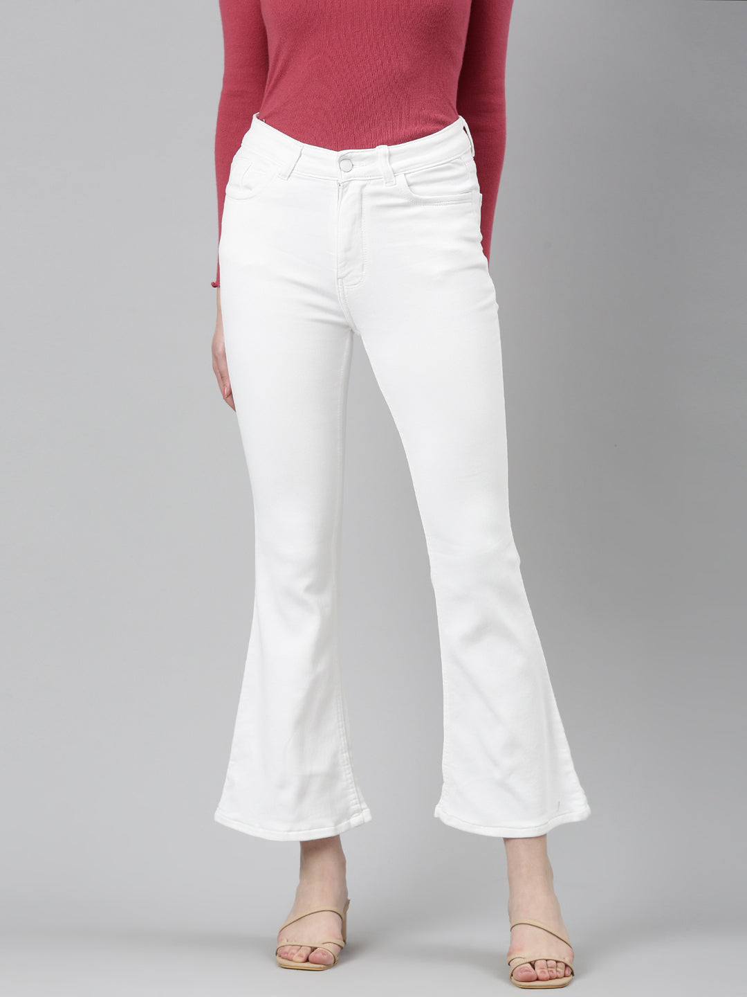 Women White Solid Bootcut Denim Jeans