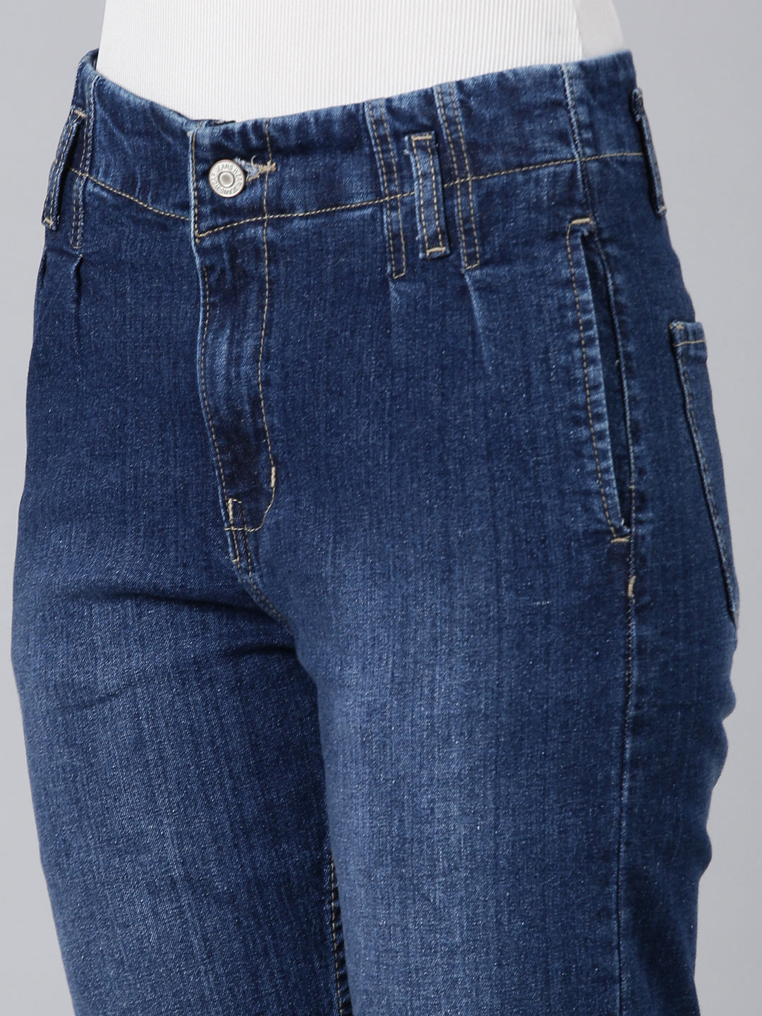 Women Navy Blue Solid Mom Fit Denim Jeans
