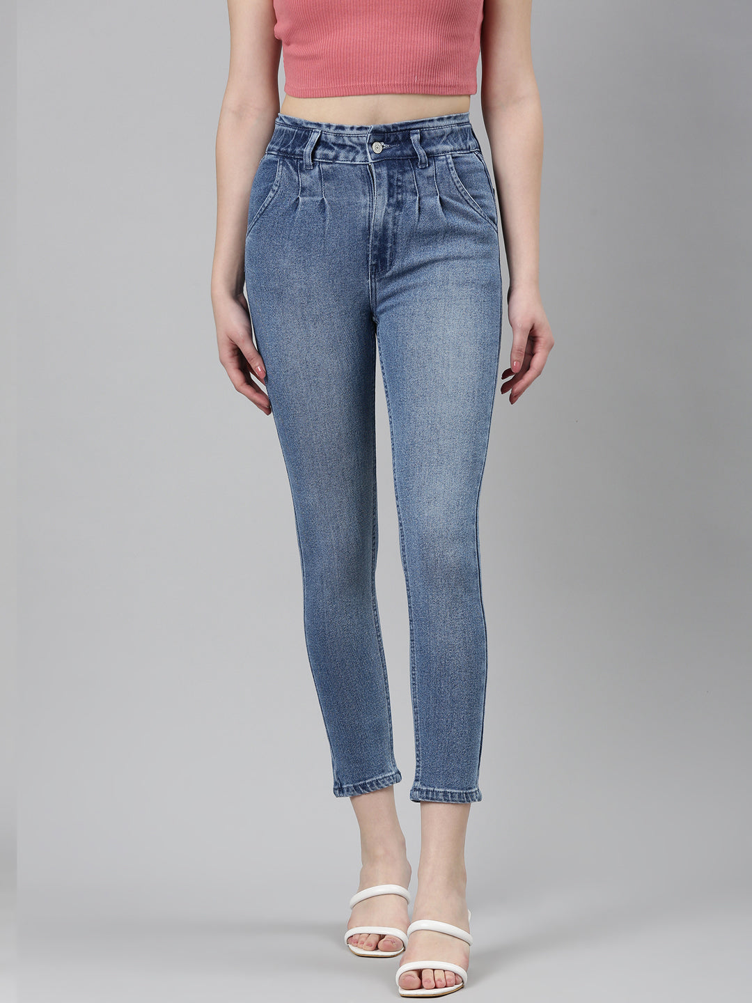 Women Blue Solid Slim Fit Denim Jeans