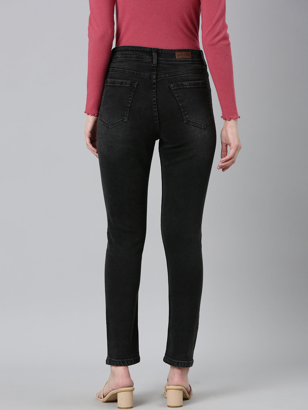 Women Black Solid Regular Fit Denim Jeans