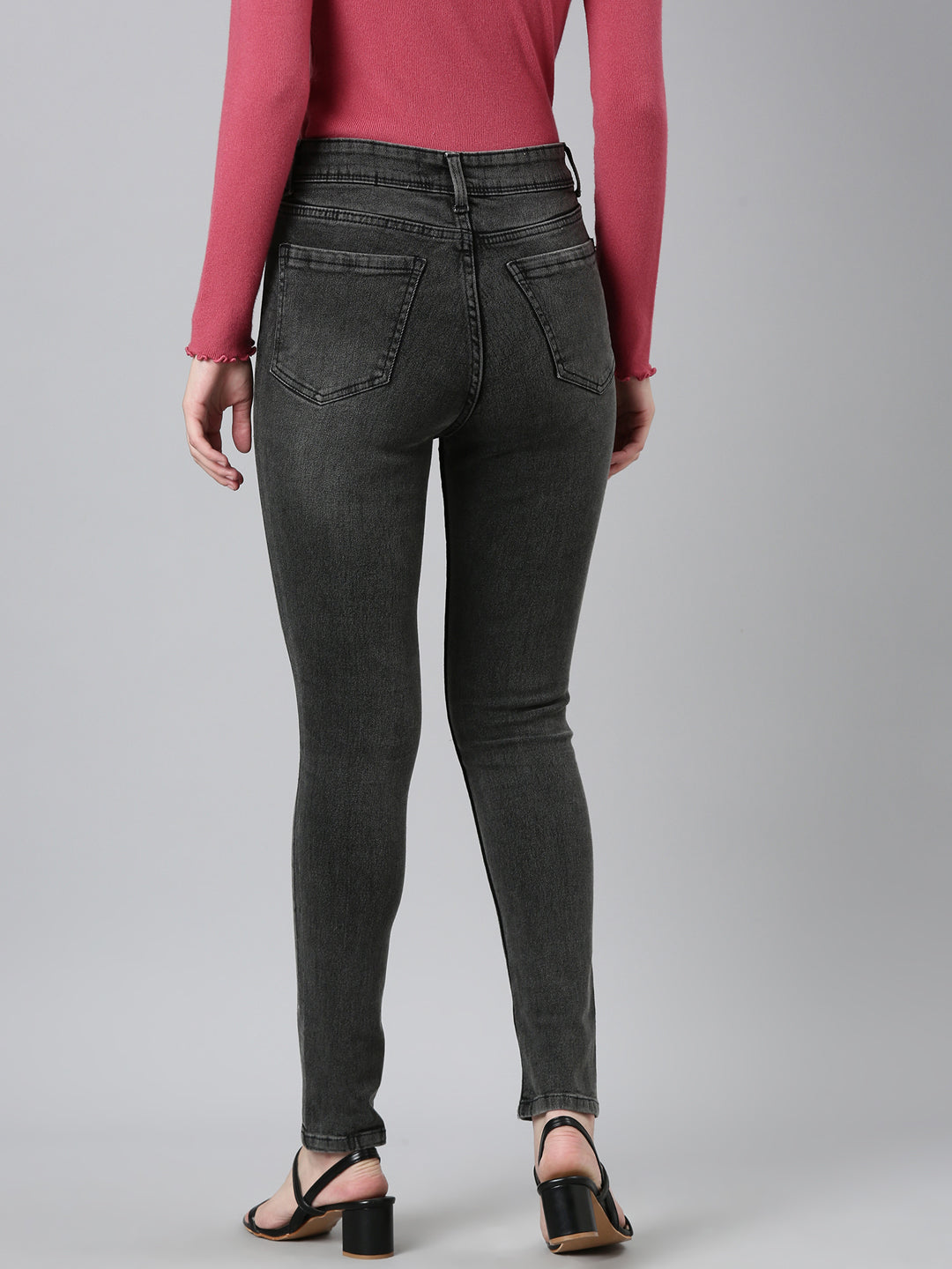 Women Grey Solid Skinny Fit Denim Jeans