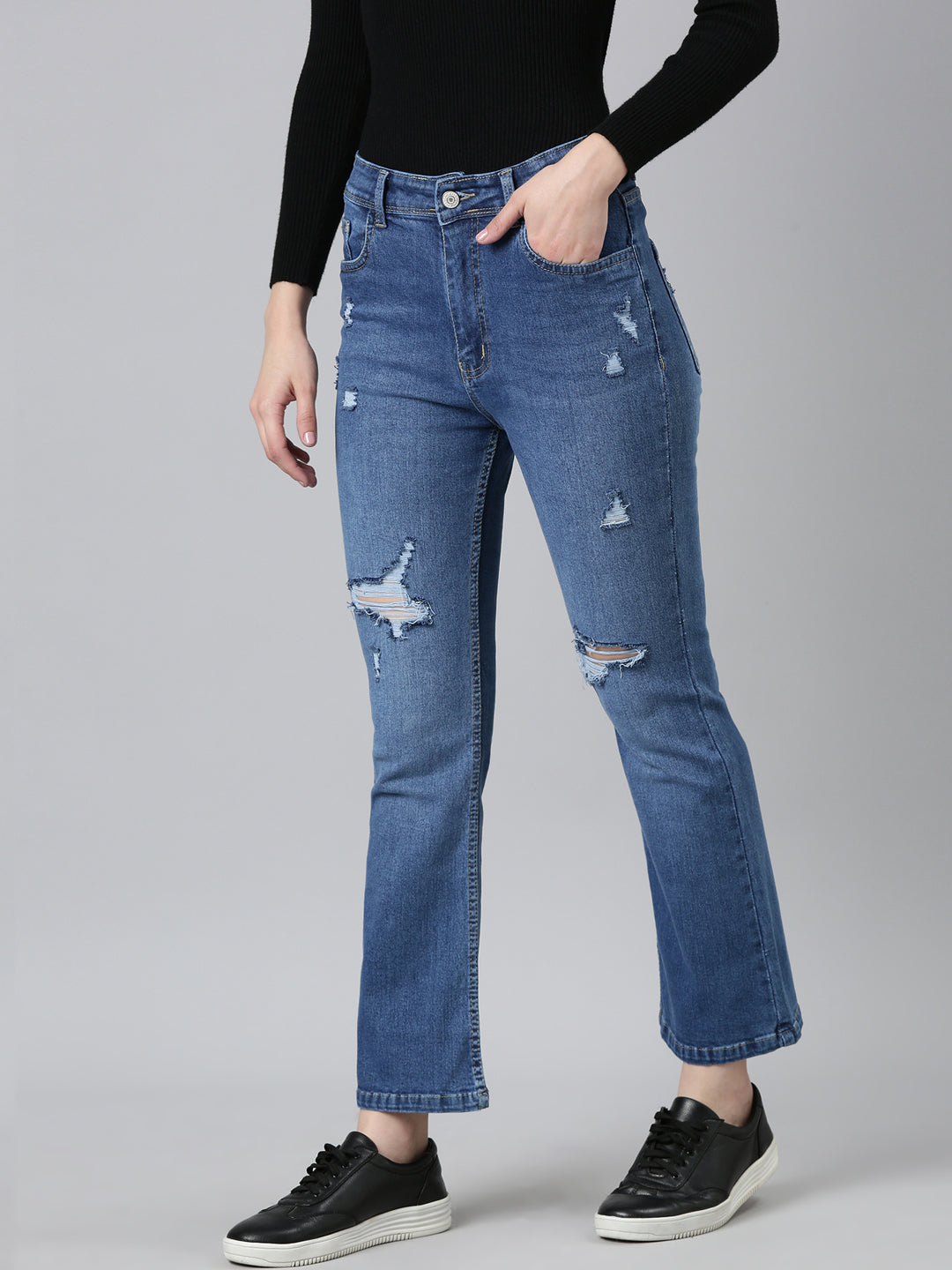 Women Blue Solid Flared Denim Jeans