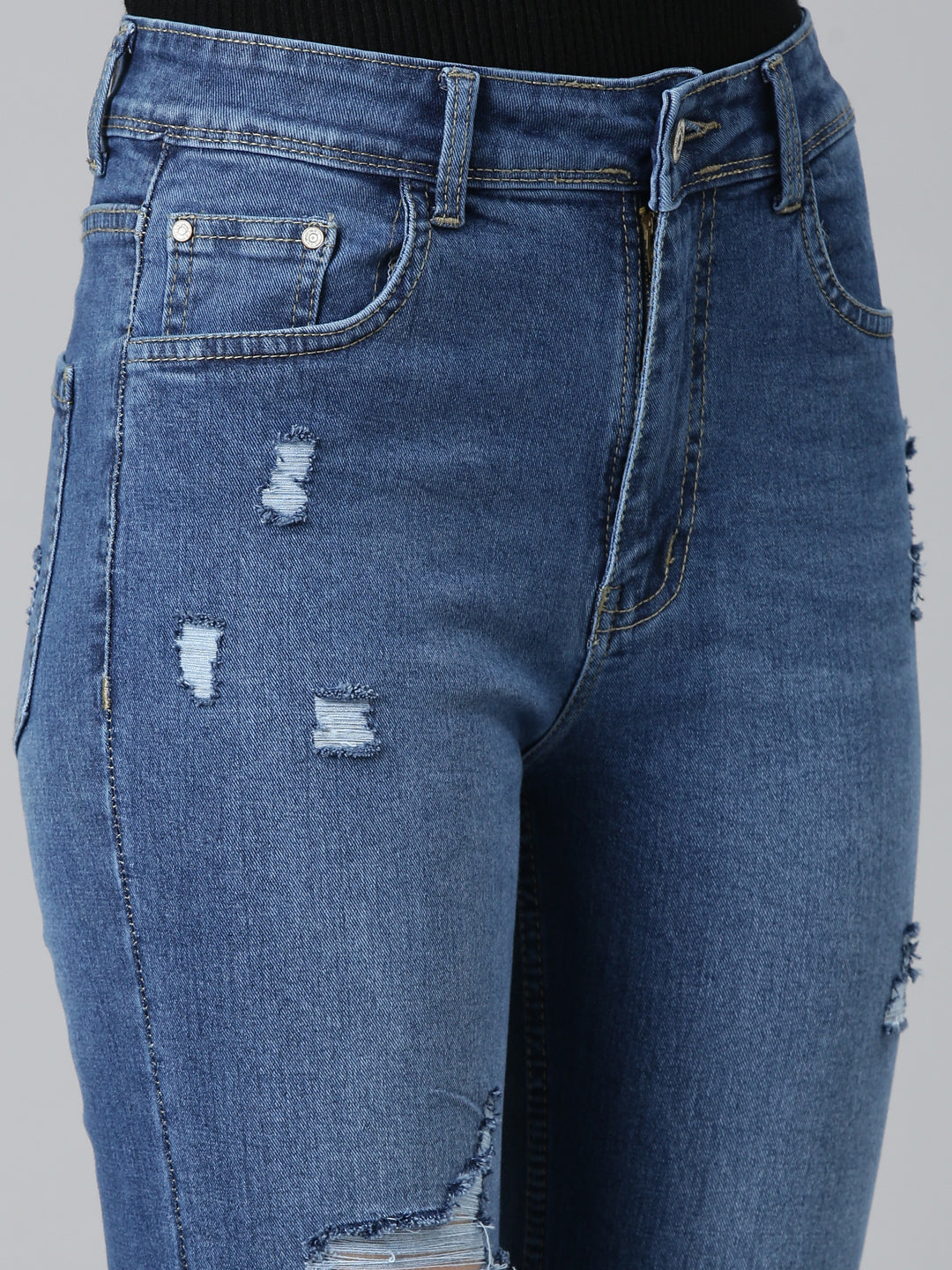Women Blue Solid Flared Denim Jeans