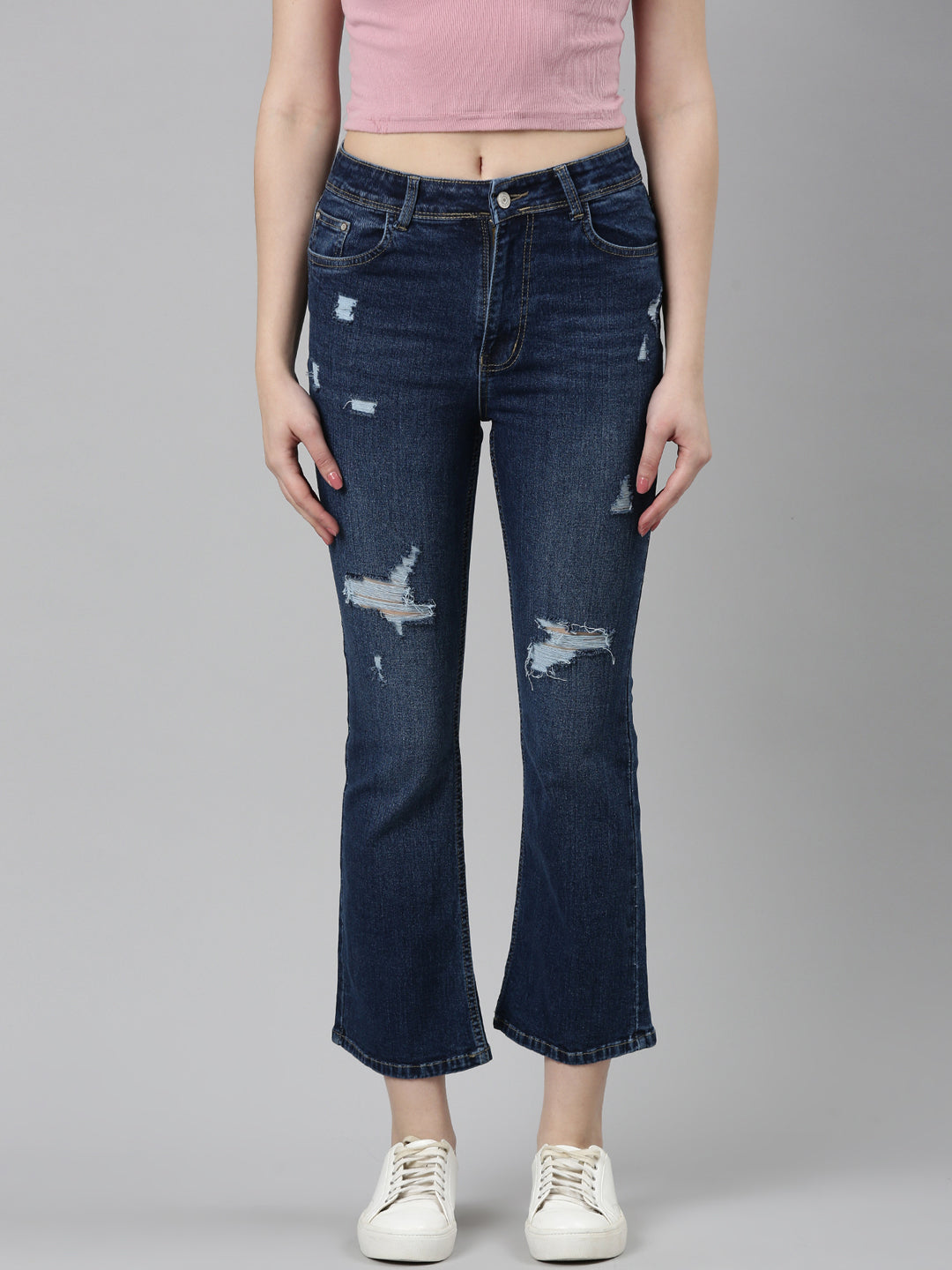 Women Blue Solid Flared Denim Jeans