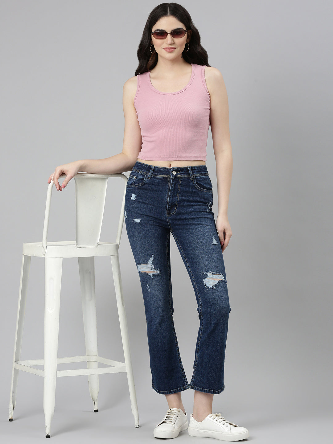 Women Blue Solid Flared Denim Jeans