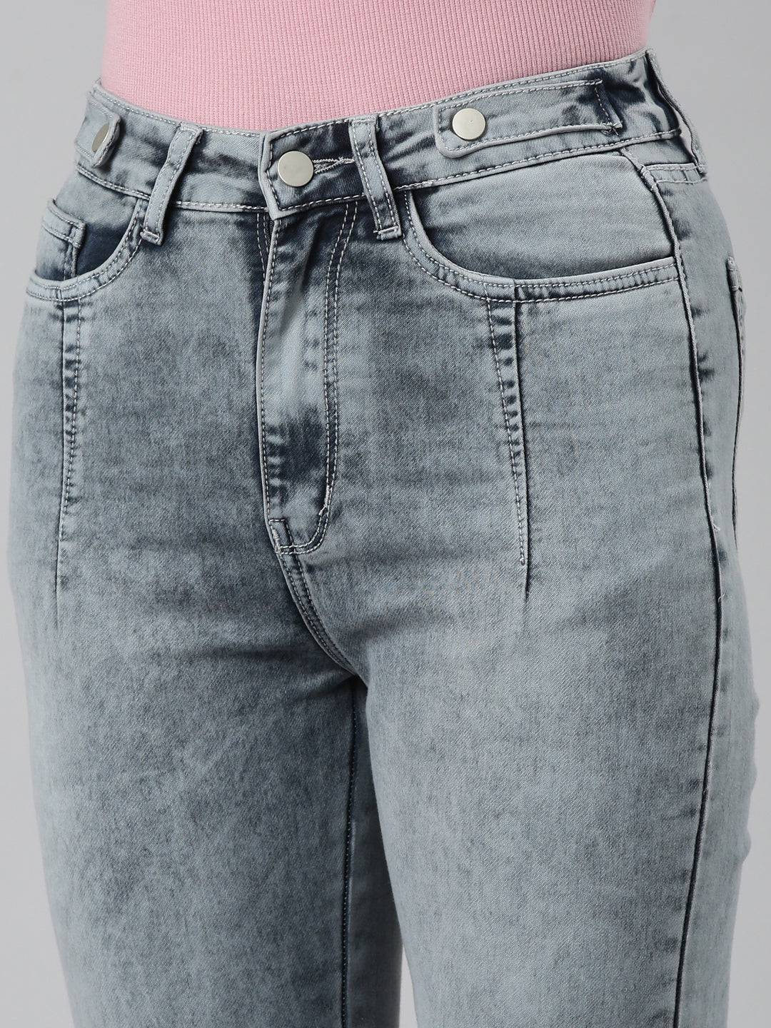 Women Grey Solid Slim Fit Denim Jeans