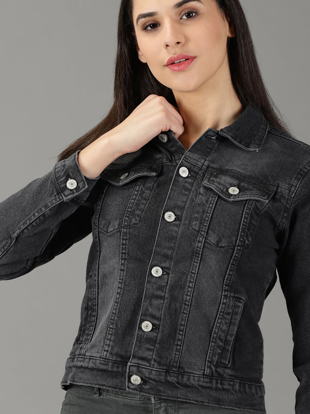 Women's Grey Solid Open Front Jacket