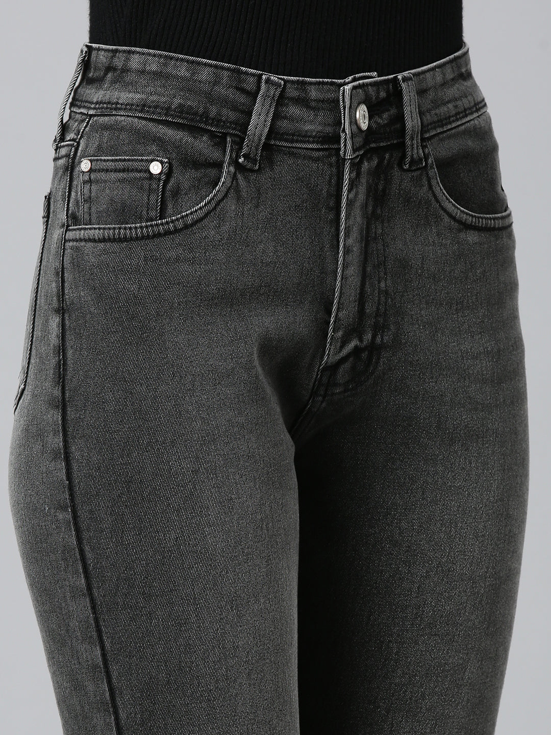 Women Grey Solid Slim Fit Denim Jeans