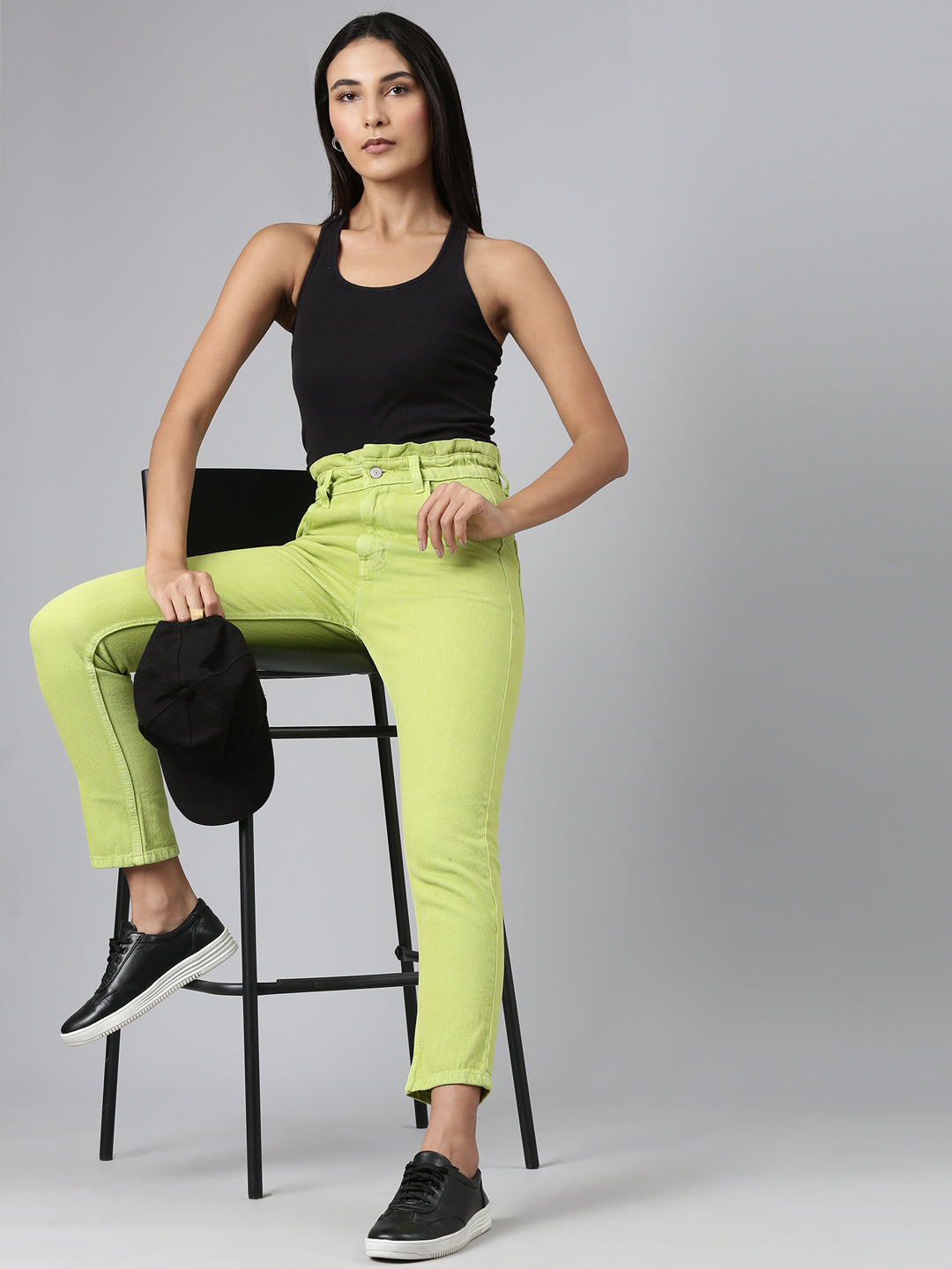 Women Lime Green Solid Mom Fit Denim Jeans