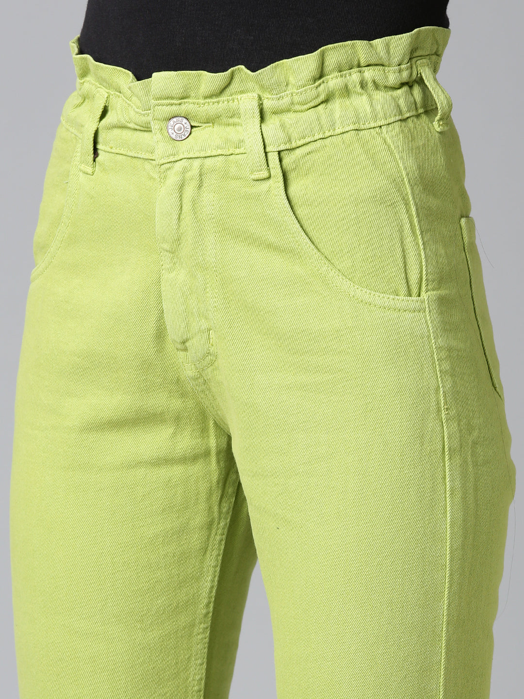 Women Lime Green Solid Mom Fit Denim Jeans