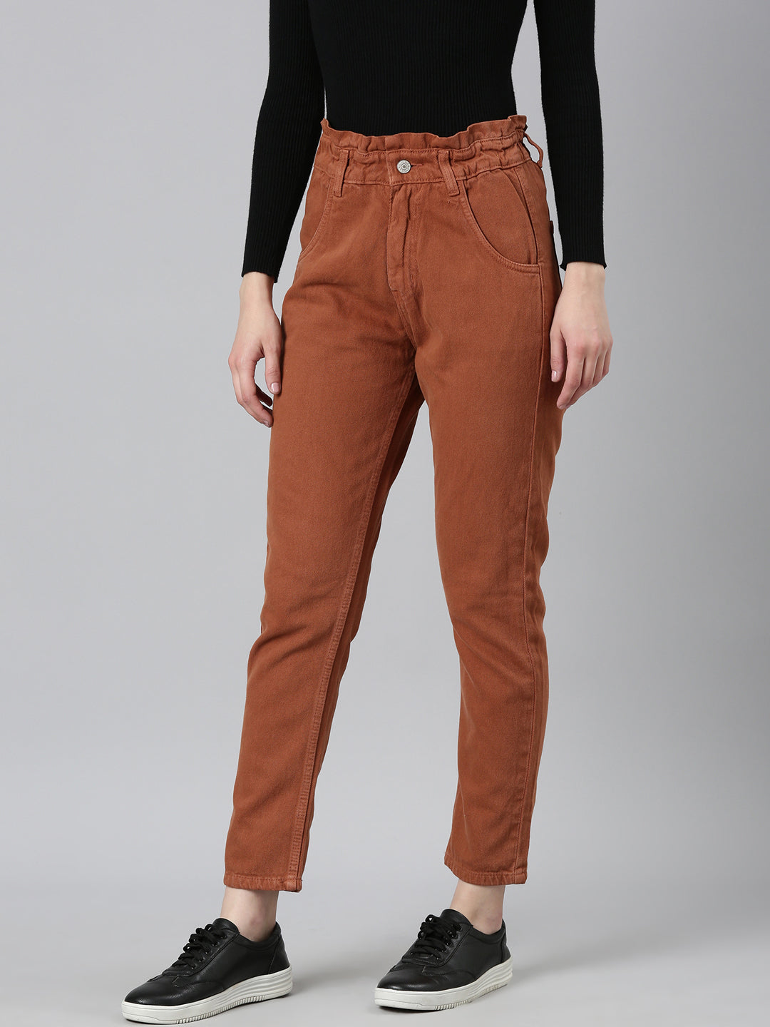 Women Rust Solid Regular Fit Denim Jeans