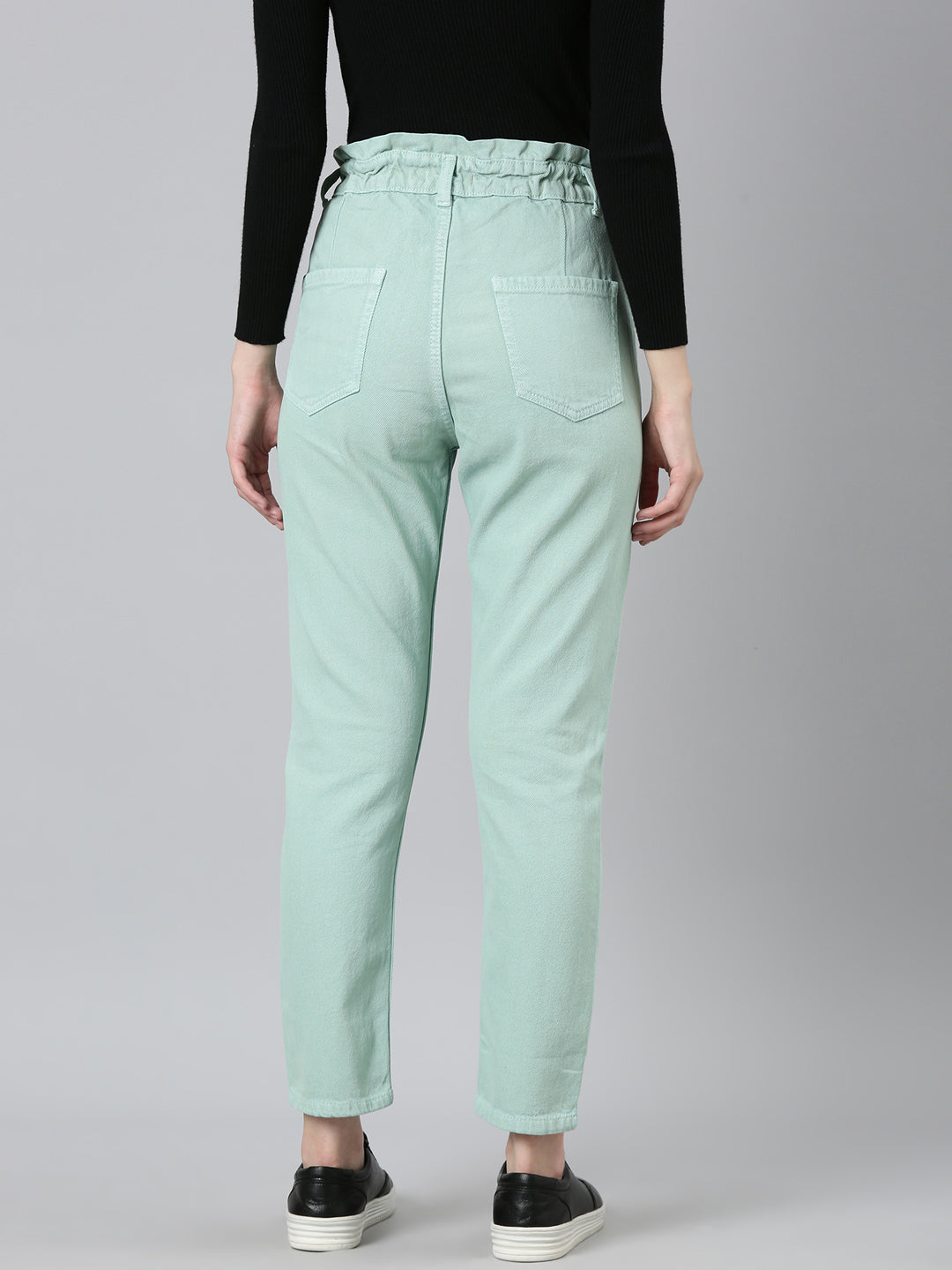 Women Sea Green Solid Regular Fit Denim Jeans