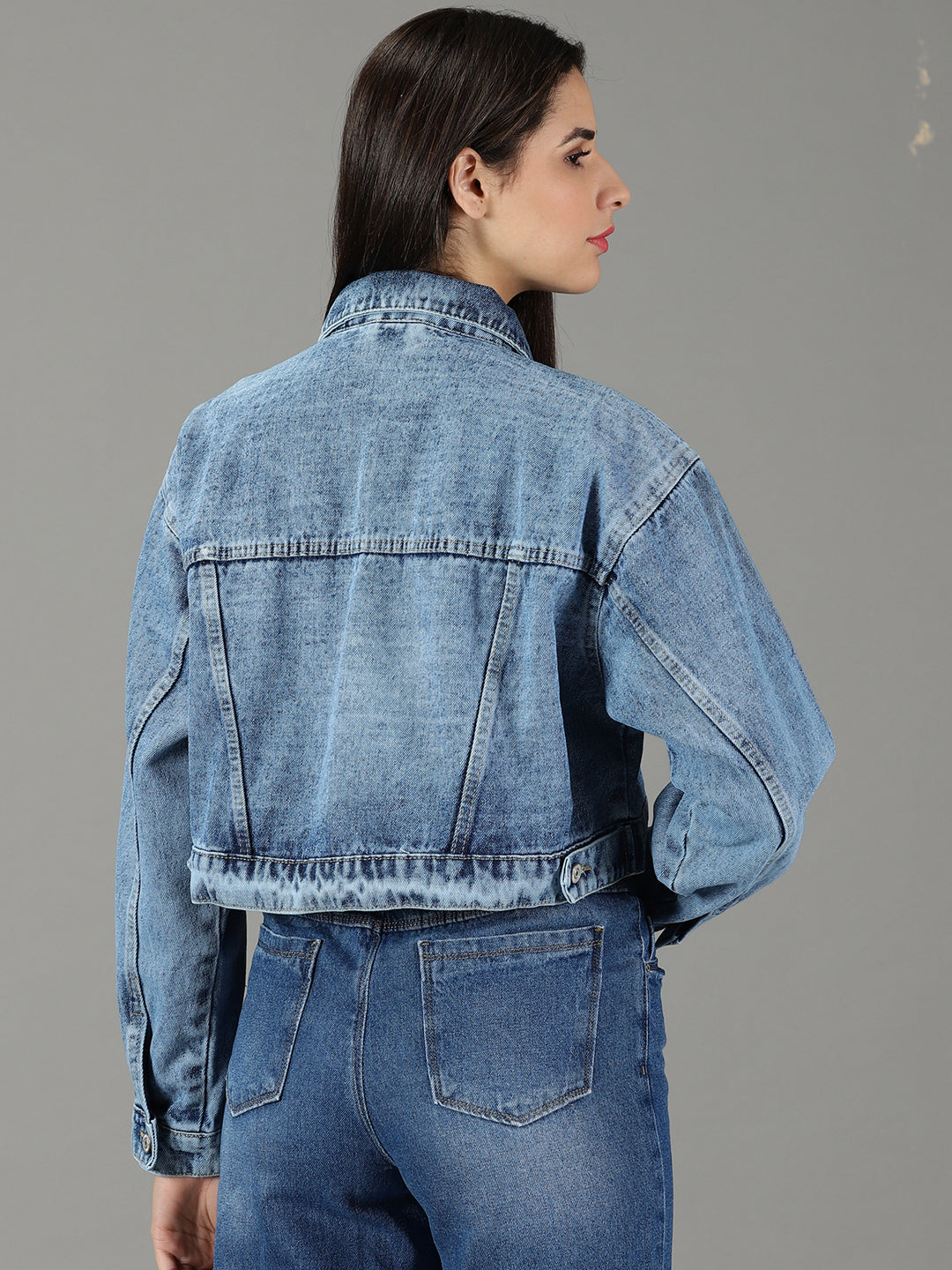 Women's Blue Solid Open Front Jacket