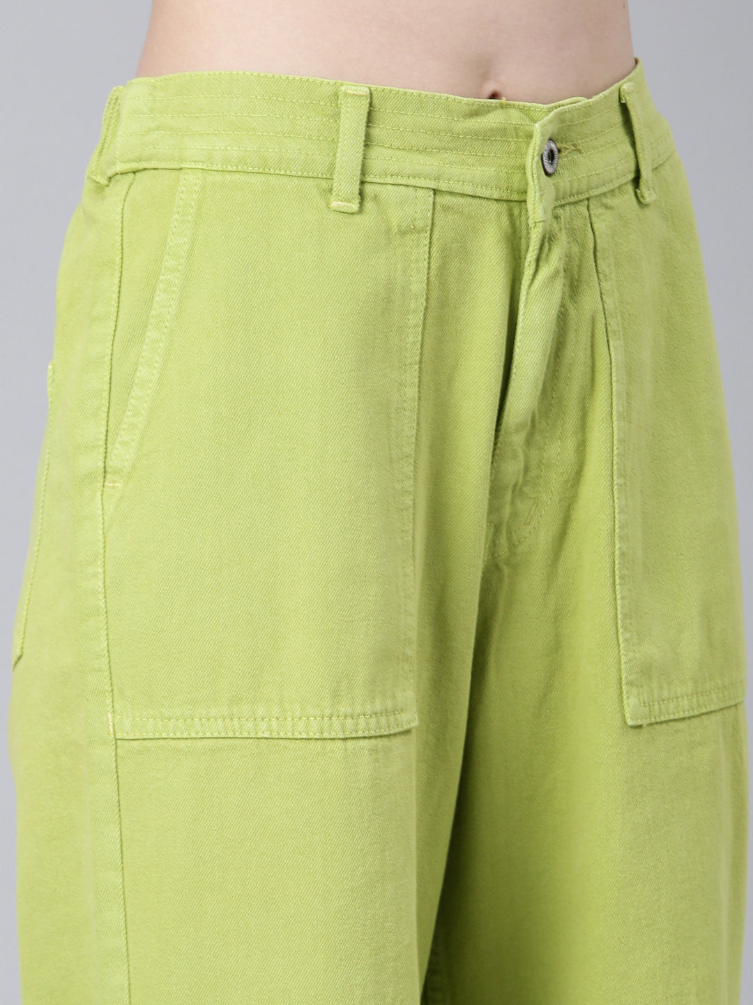 Women Lime Green Solid Wide Leg Denim Jeans