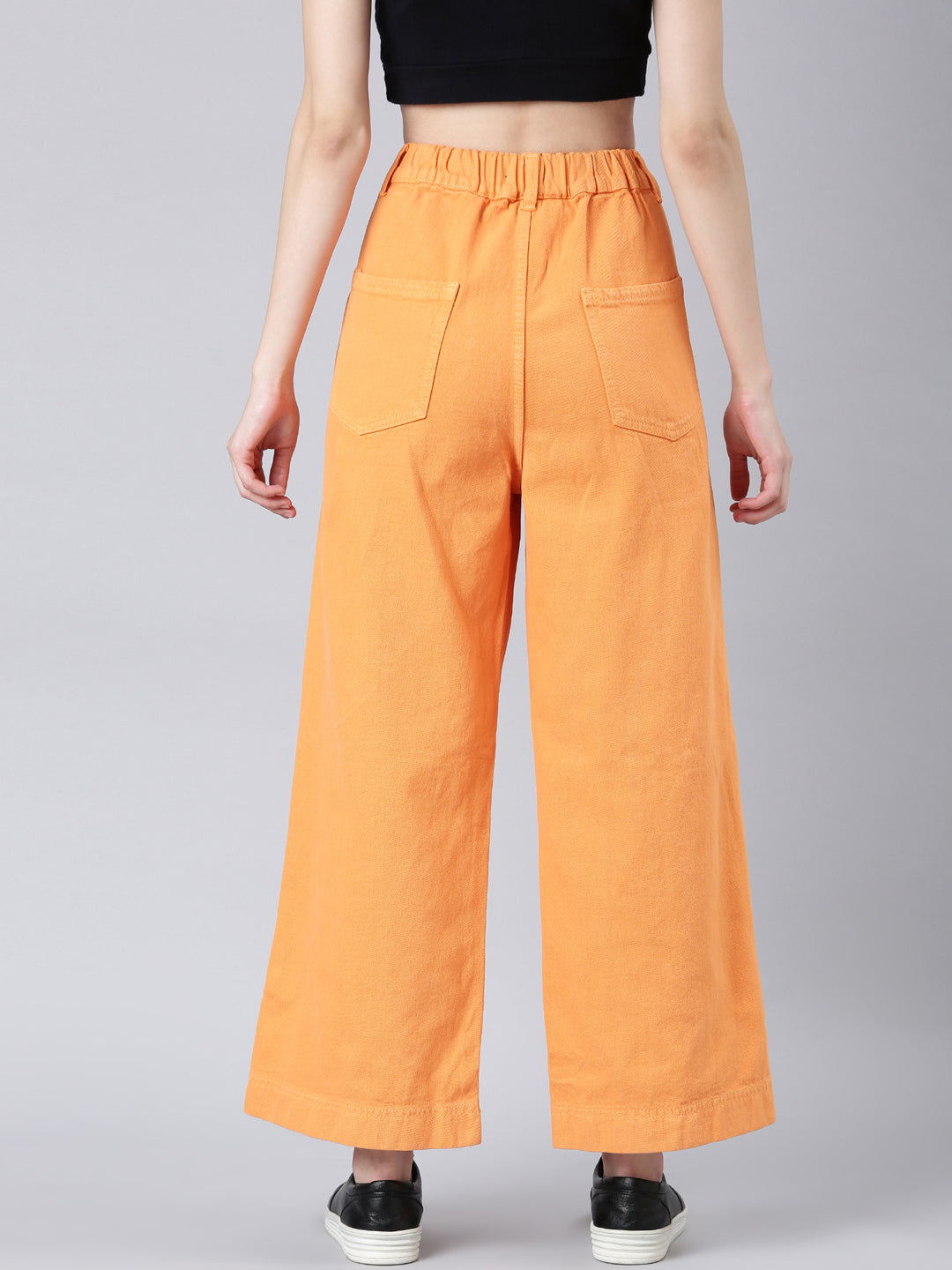 Women Orange Solid Wide Leg Denim Jeans