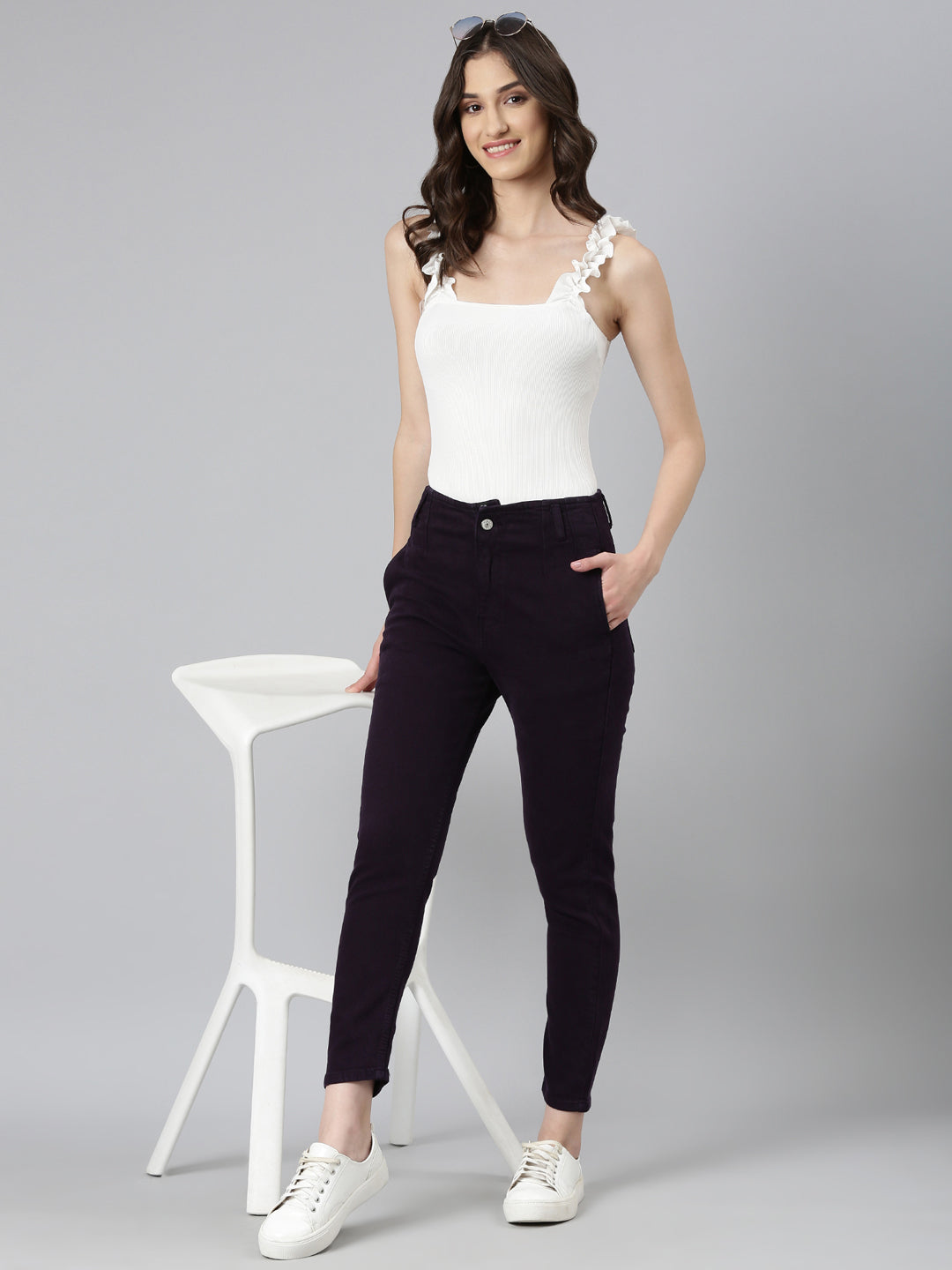 Women Purple Solid Slim Fit Denim Jeans